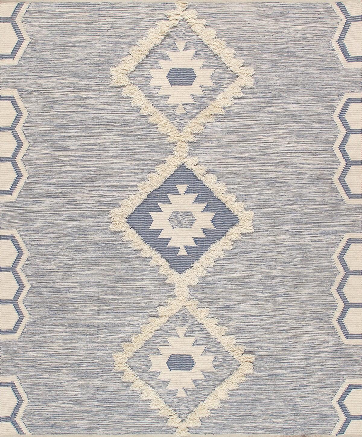 Pasargad Santa Fe Southwestern Handwoven Wool Blue/White Area Rug