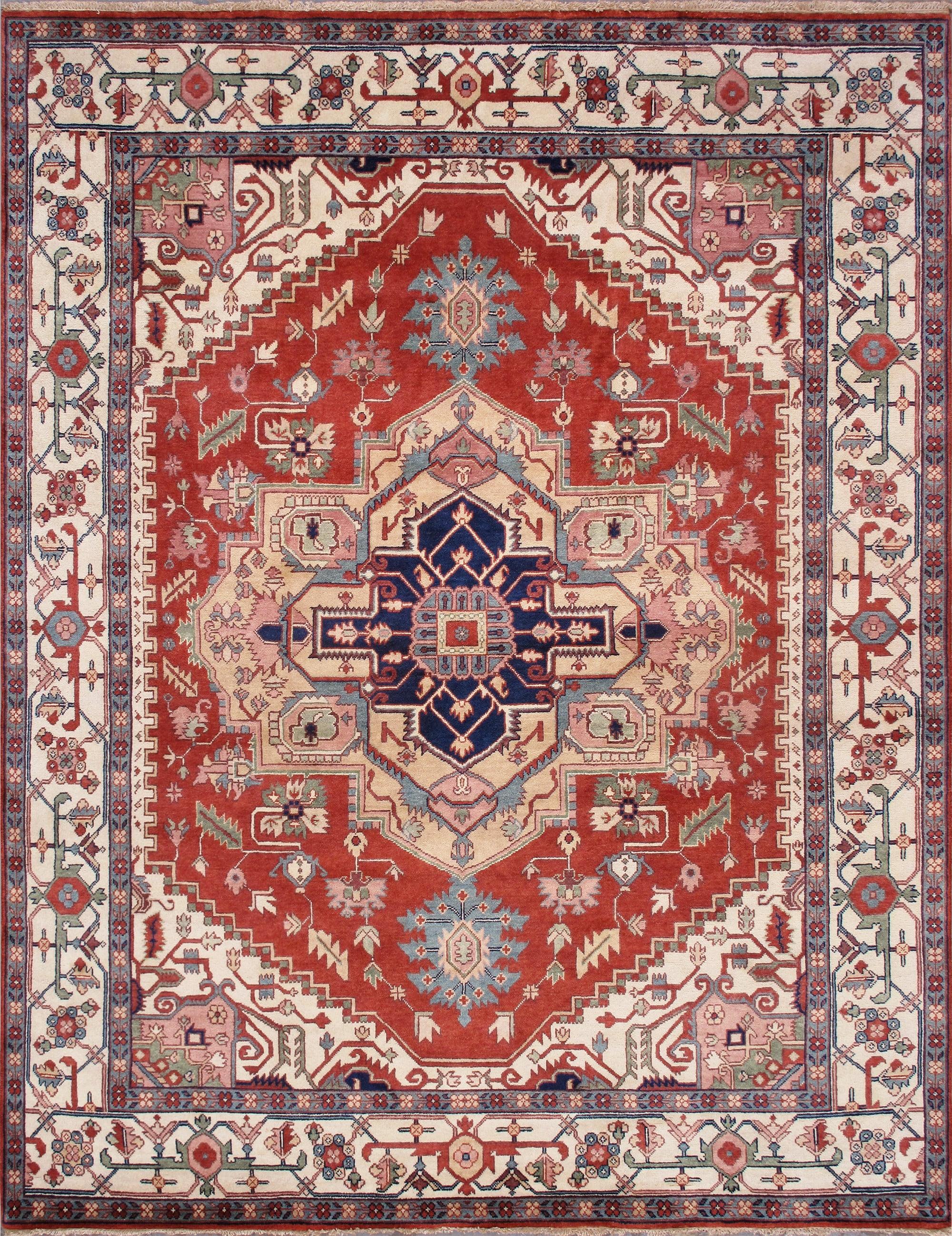 Rust and Ivory Hand-Knotted Wool Oriental Rug, 10' x 10'