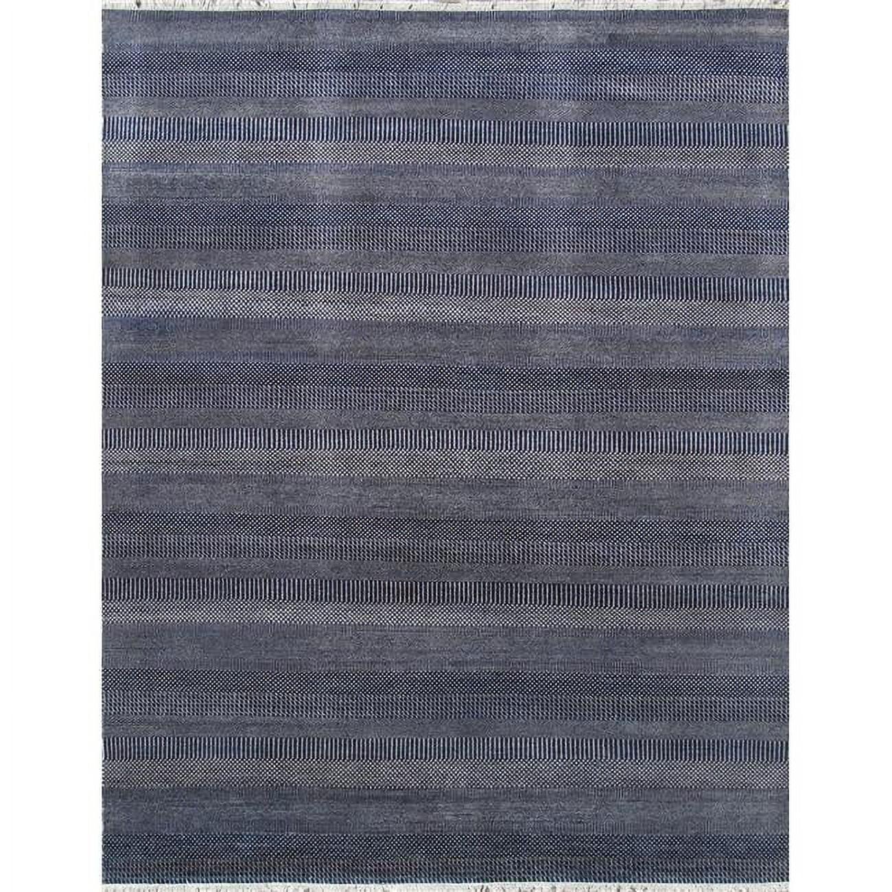 Navy & Silver Hand-Knotted Wool-Viscose Blend Area Rug, 4' x 6'