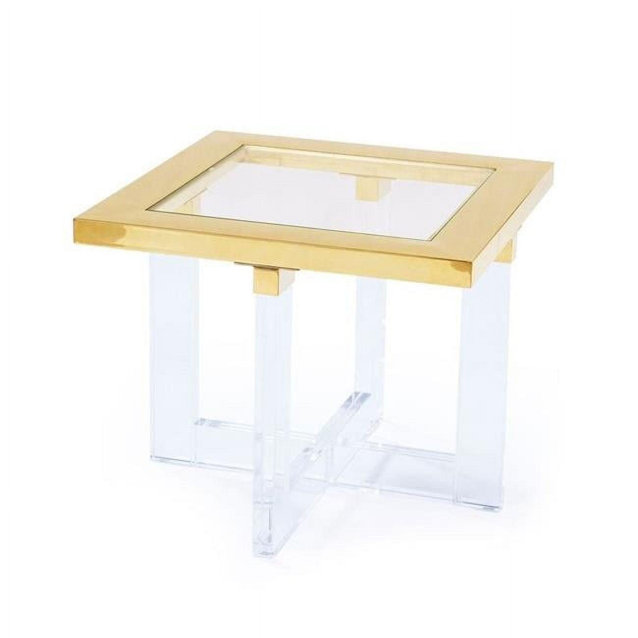 Gold and Clear Acrylic Square Side Table with Glass Top