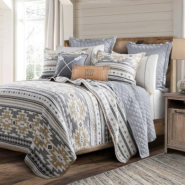 Paseo Road by HiEnd Accents Desert Sage Gray/Tan/White Aztec Print Cotton Southwestern Style Reversible Quilt Set