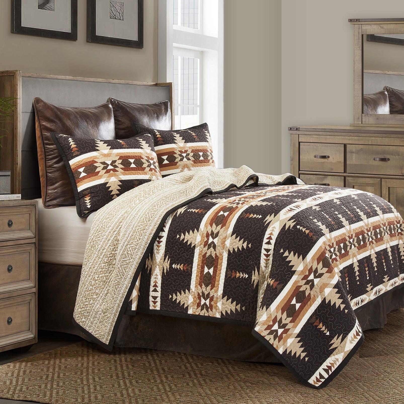 King Black and Tan Reversible Cotton Quilt Set