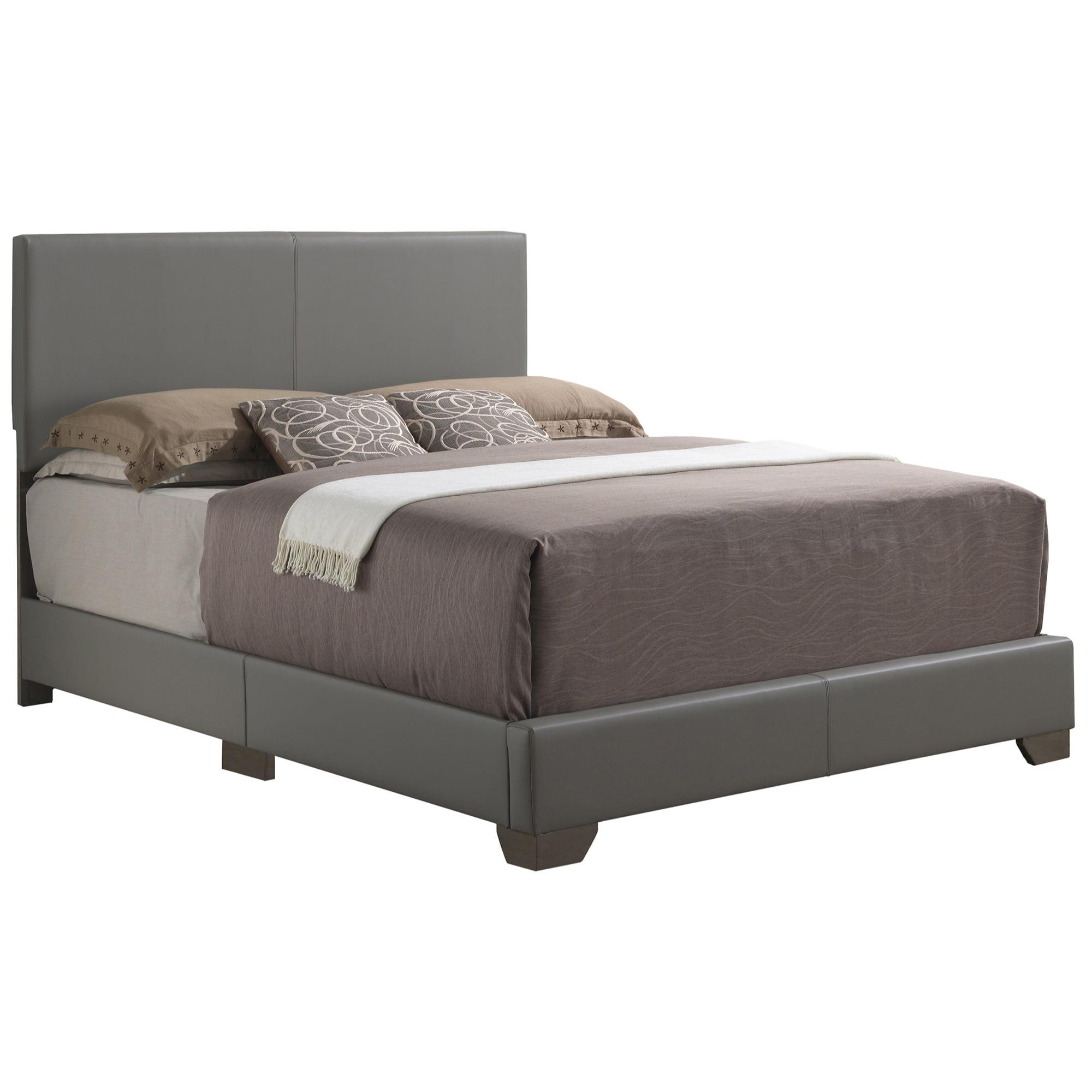 Light Grey Full/Double Upholstered Panel Bed with Wood Frame