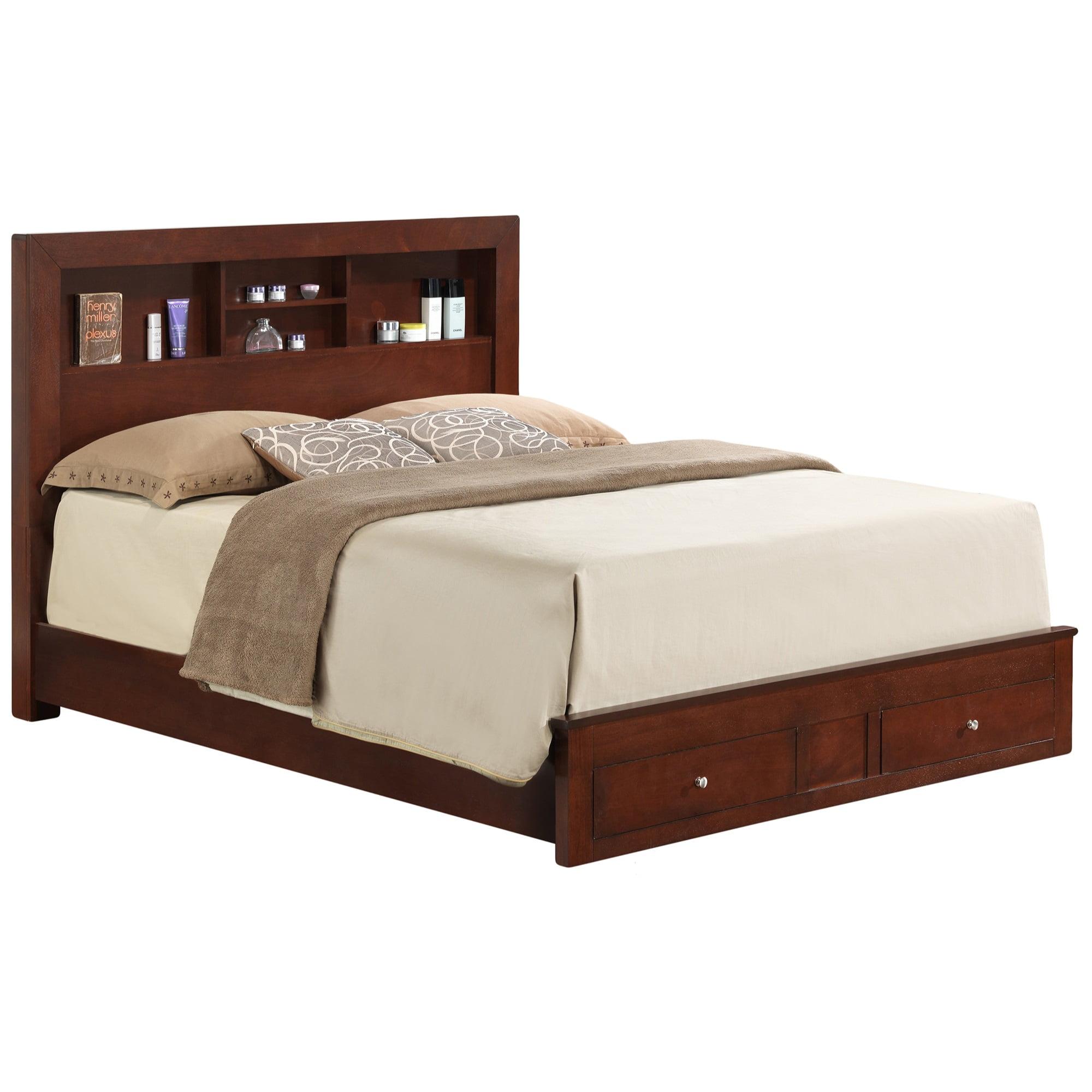 Cherry Full Double Captain's Bed with Upholstered Headboard and Storage