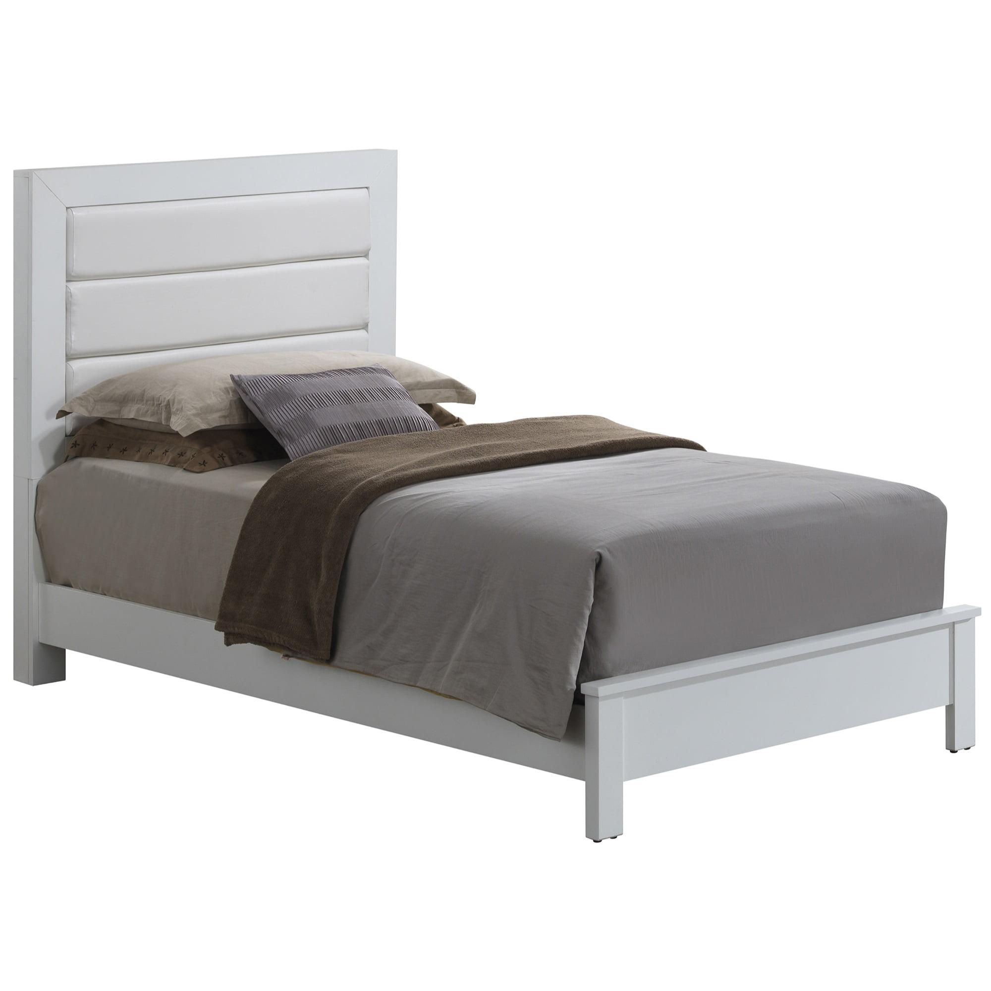 White Faux Leather Upholstered Twin Panel Bed with Slats