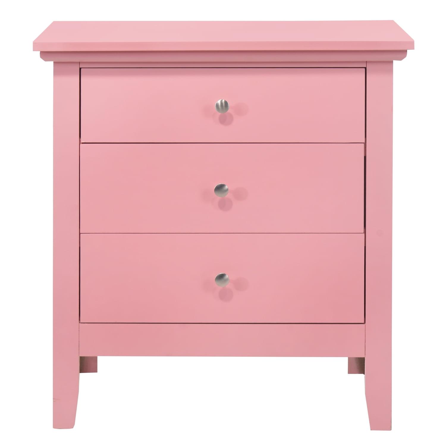 Passion Furniture Hammond 3-Drawer Pink Nightstand (26 in. H x 24 in. W x 18 in. D)