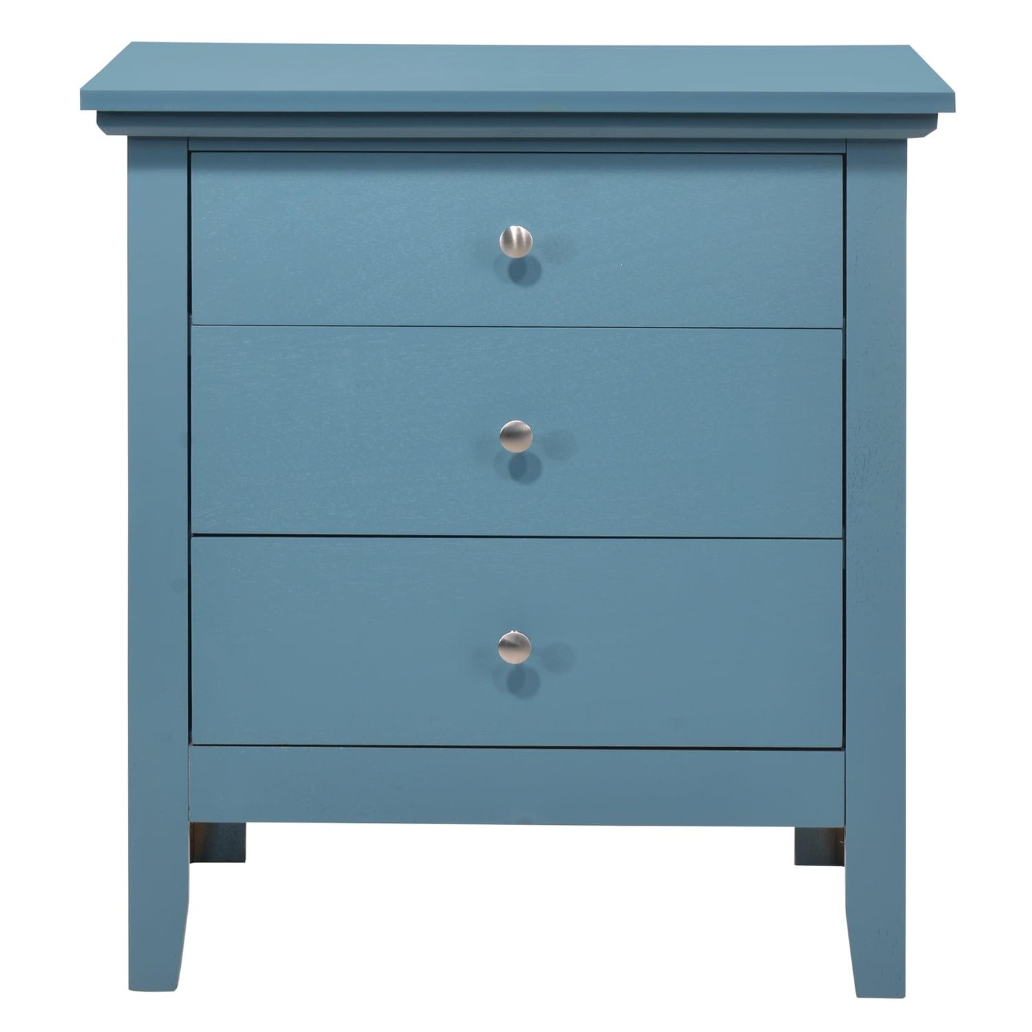 Passion Furniture Hammond 3-Drawer Teal Nightstand (26 in. H x 24 in. W x 18 in. D)