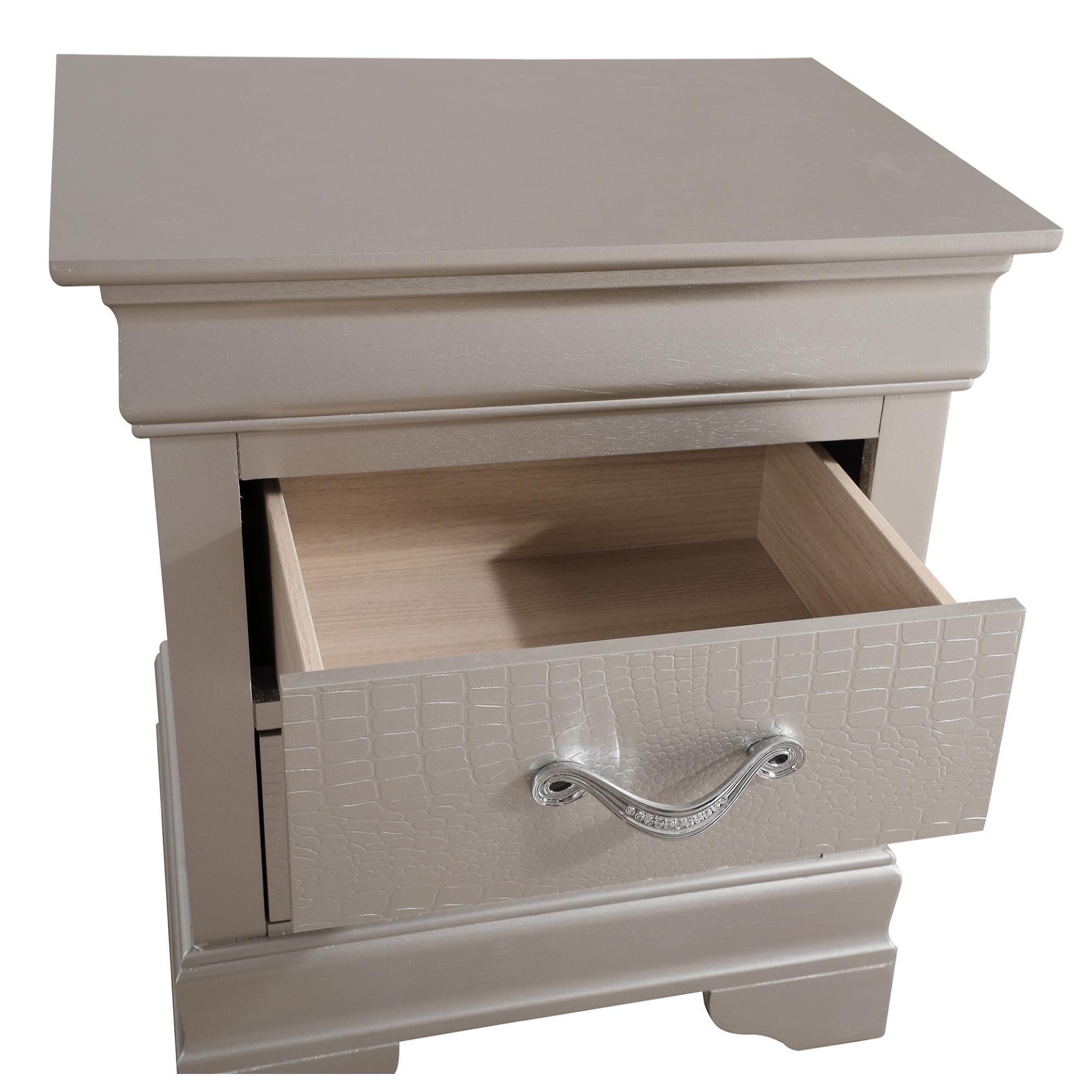 Elegant Champagne 2-Drawer Nightstand with Croc Textured Finish