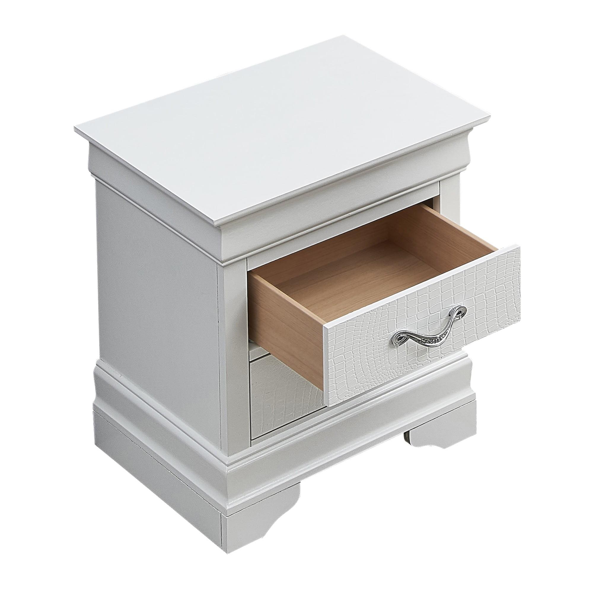 Lorana Silver 2-Drawer Nightstand with Embossed Veneers