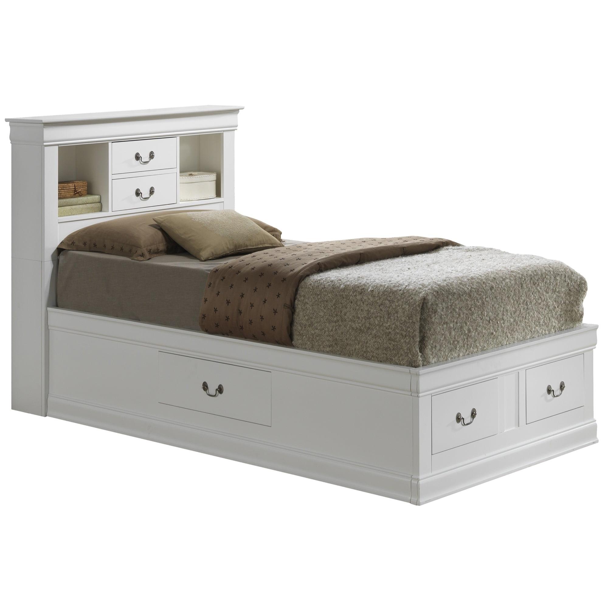 White Twin Wood Frame Storage Platform Bed with 6 Drawers