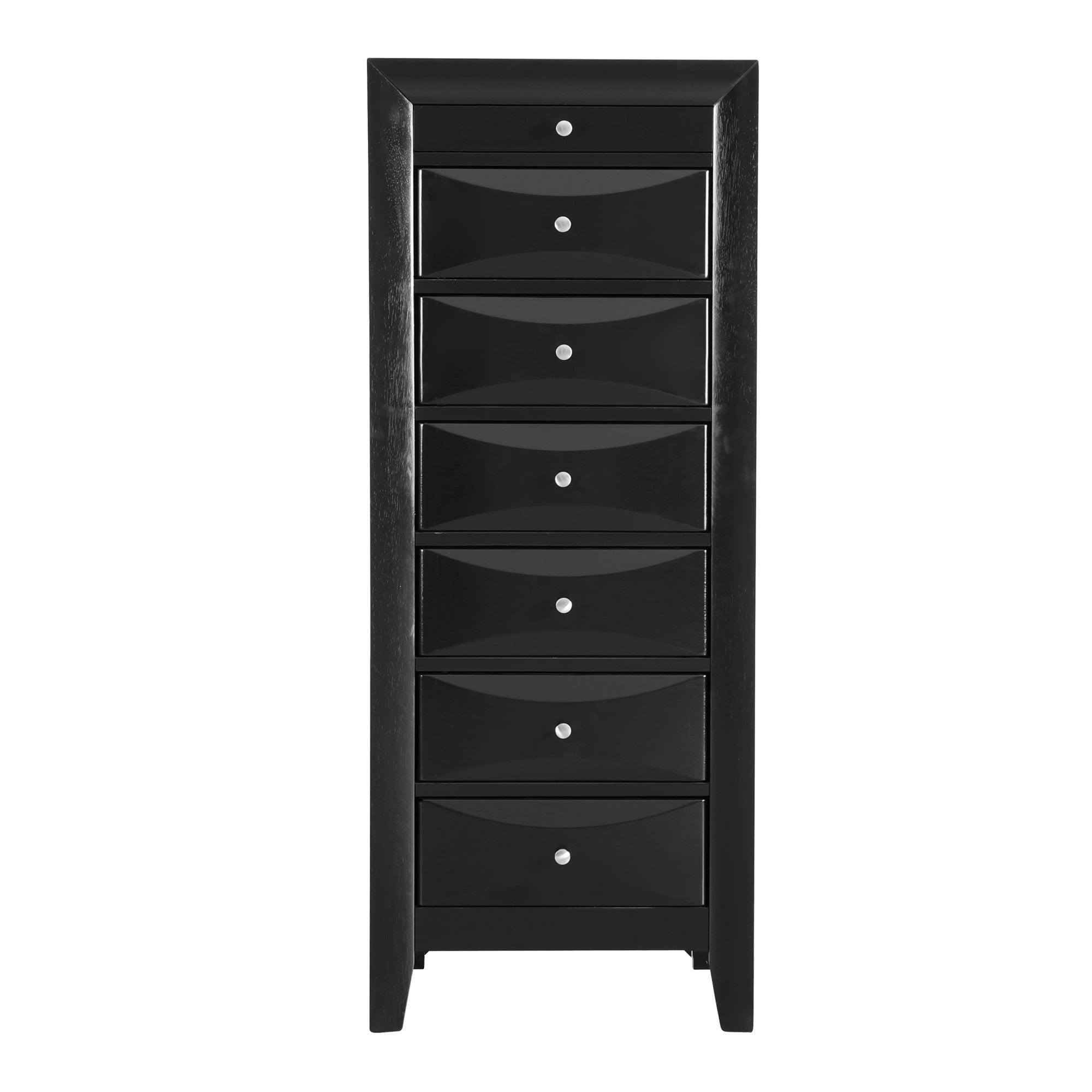 Marilla Black Wood 7-Drawer Lingerie Chest with Dovetail Drawer