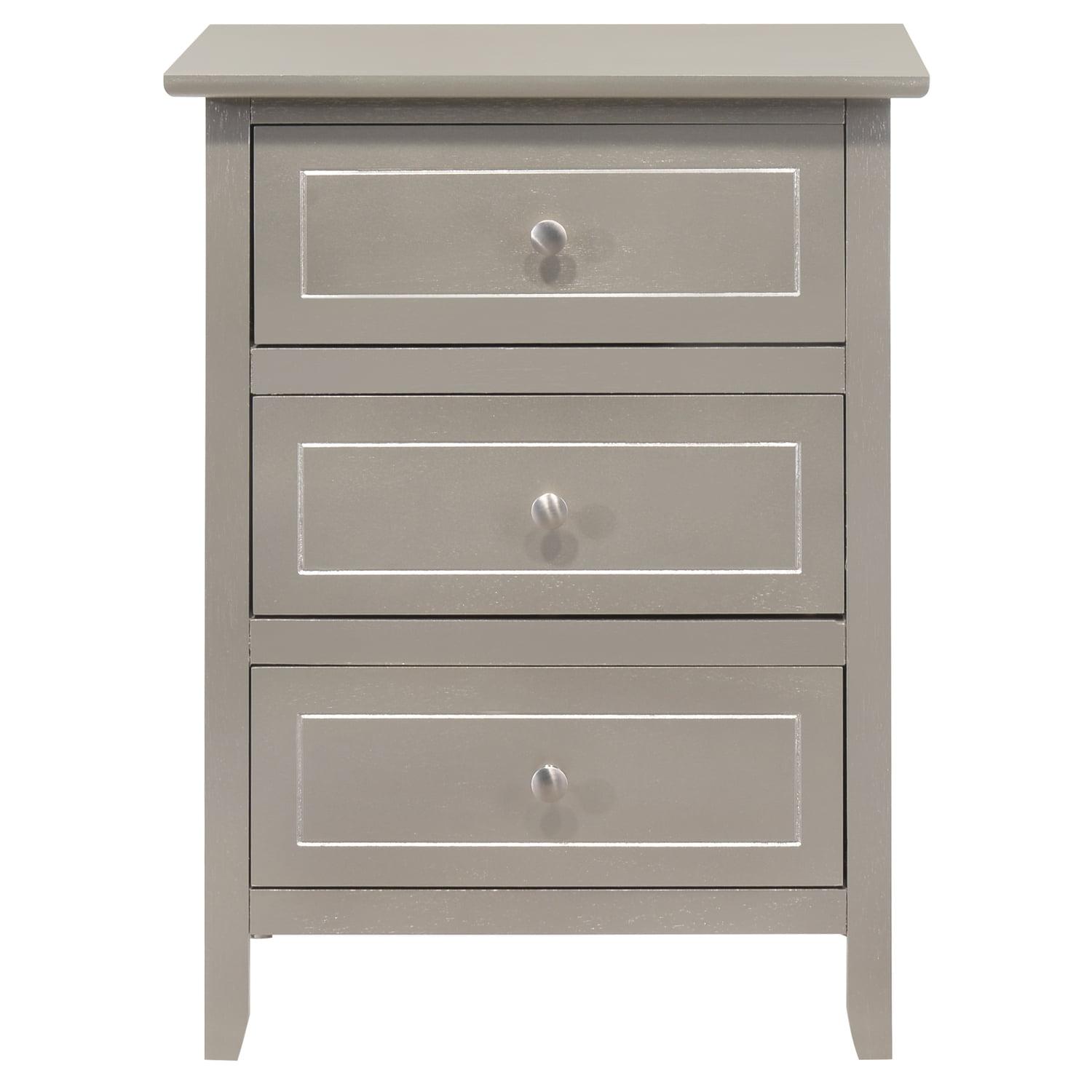 Passion Furniture Daniel 3-Drawer Silver Champagne Nightstand (25 in. H x 19 in. W x 15 in. D)