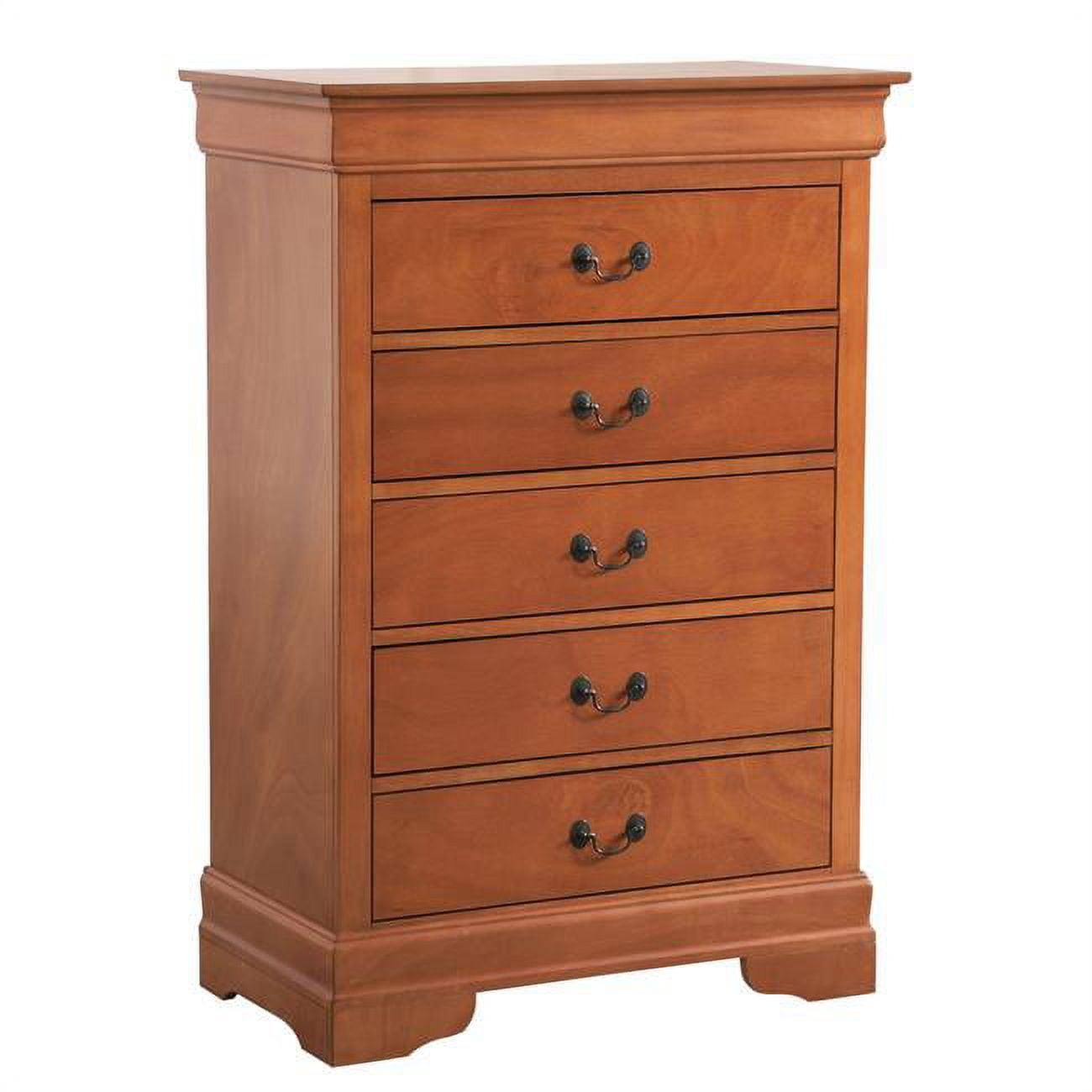 Louis Phillipe Oak 5 Drawer Vertical Chest with Soft Close