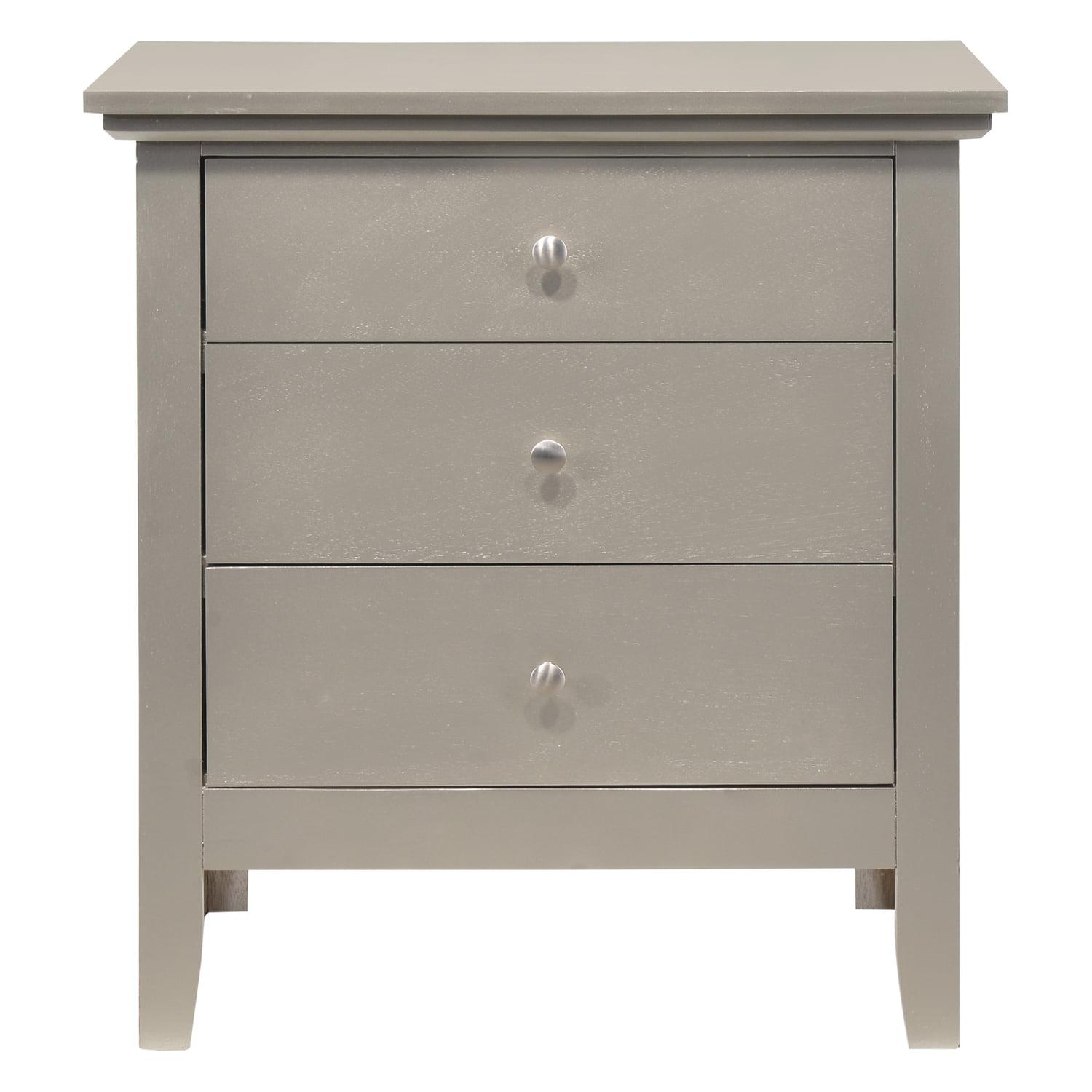 Passion Furniture Hammond 3-Drawer Silver Champagne Nightstand (26 in. H x 24 in. W x 18 in. D)