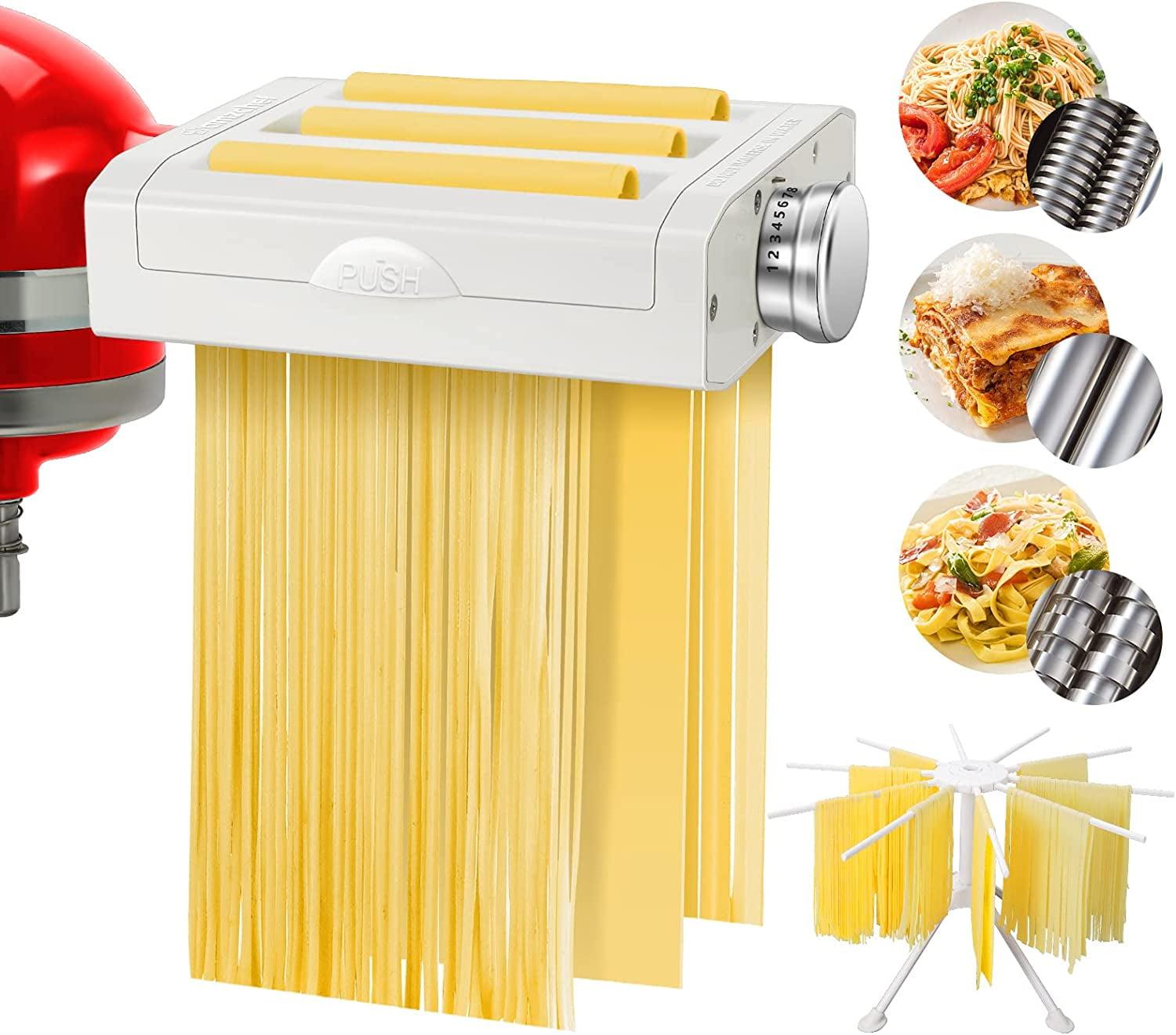 Pasta Maker Accessories Mixers 3 in 1 Set for KitchenAid Stand Mixer Attachments Include Pasta Roller, Spaghetti,Fettuccine Cutter, 8 Adjustable Thickness Settings，Pasta Maker Attachment