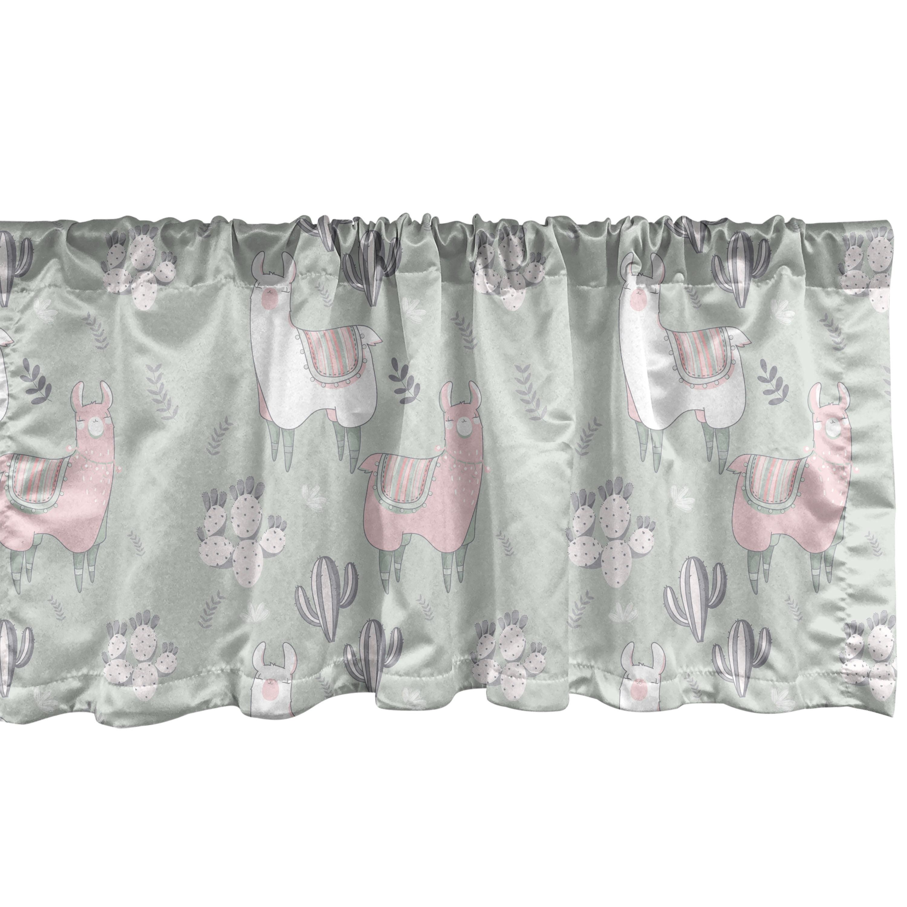 Ambesonne Pastel Valance Pack of 2 Llama in Cartoon Style Pale Sage Green Blush