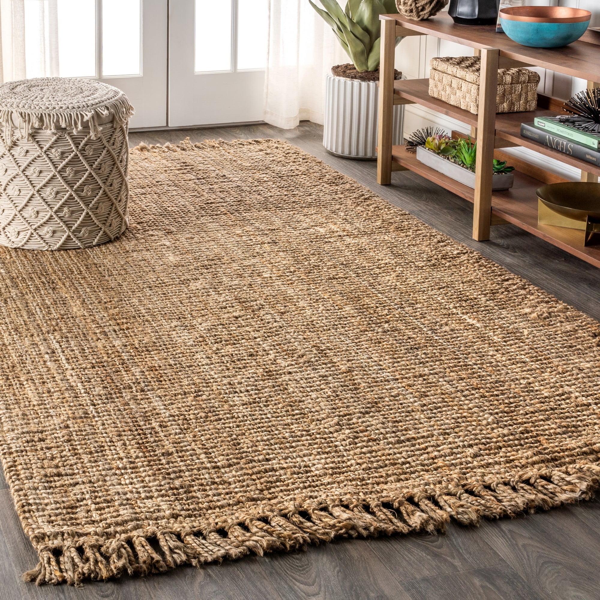 3'x5' Para Hand Woven Chunky Jute with Fringe Area Rug, Natural - JONATHAN Y