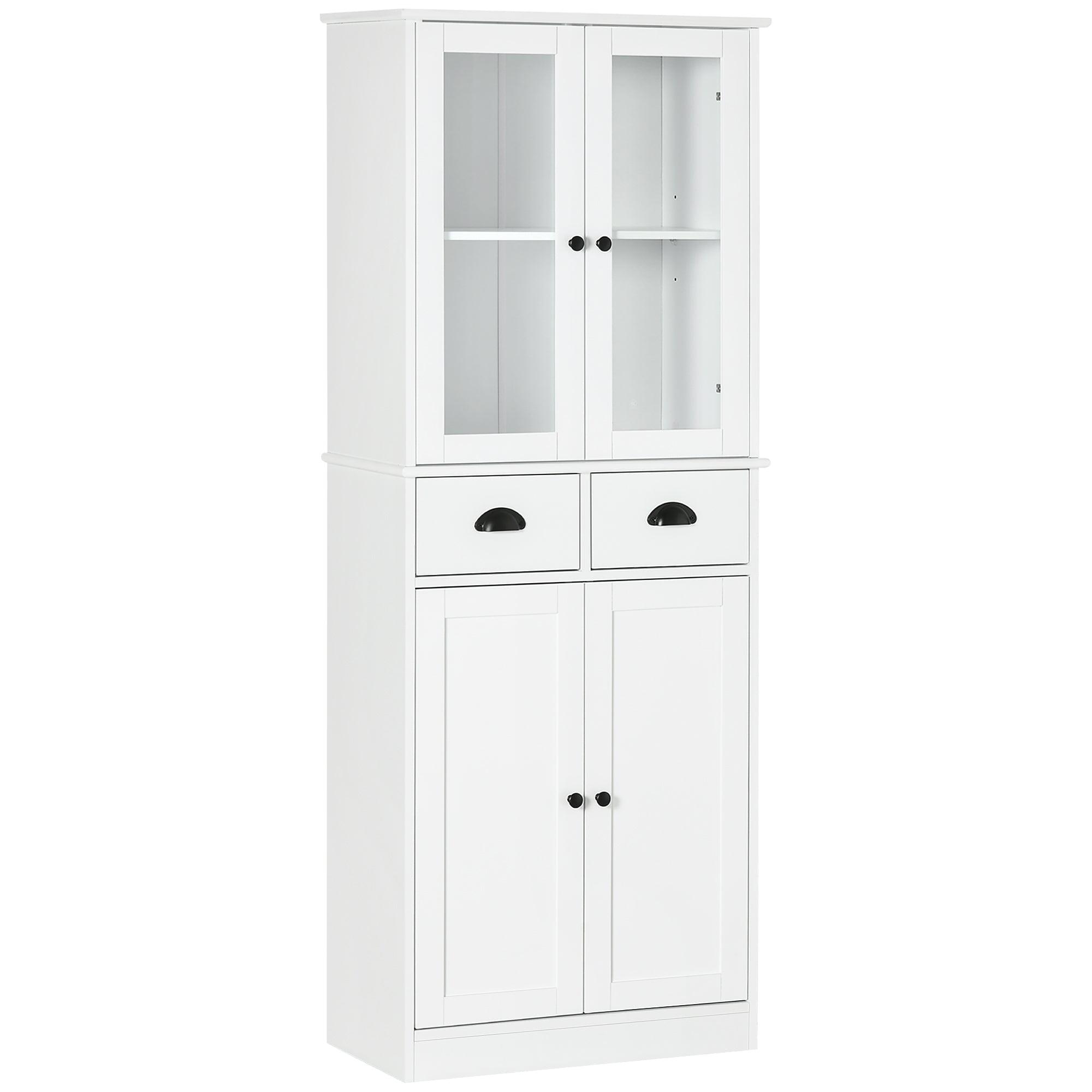 HOMCOM 61" Freestanding Kitchen Pantry, Storage Cabinet with Soft Close Doors, Adjustable Shelves, and 2 Drawers, White