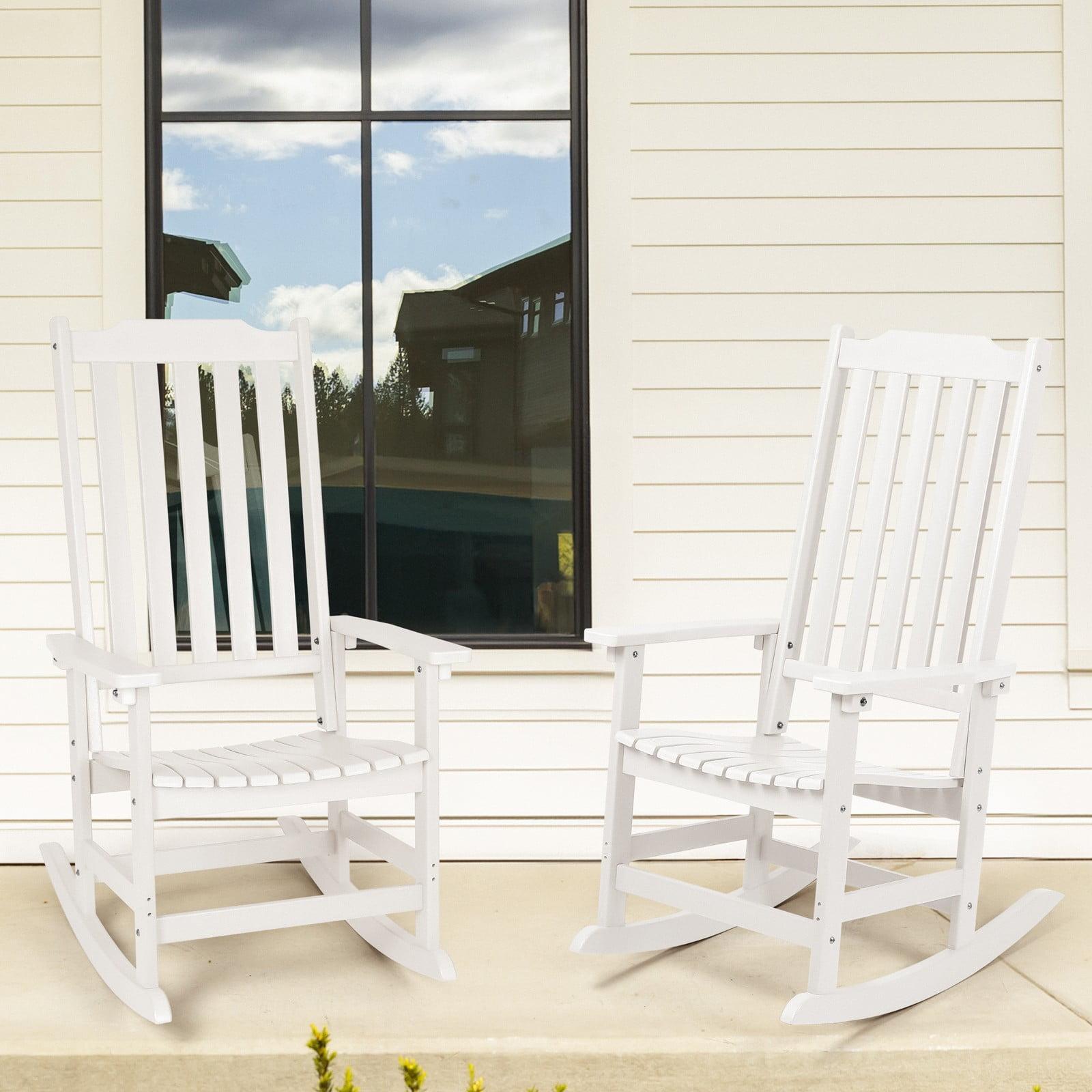 KINGYES Outdoor Rocking Chair Set of 2, High Density Polyethylene Patio Rocking Chairs, White