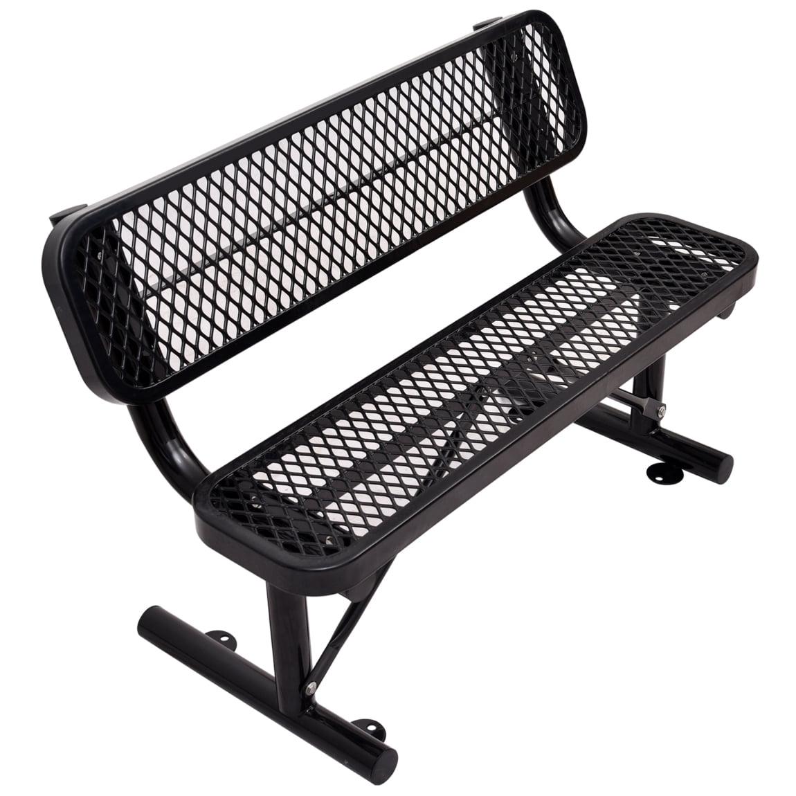 4-Foot Black Powder-Coated Steel Outdoor Bench with Backrest