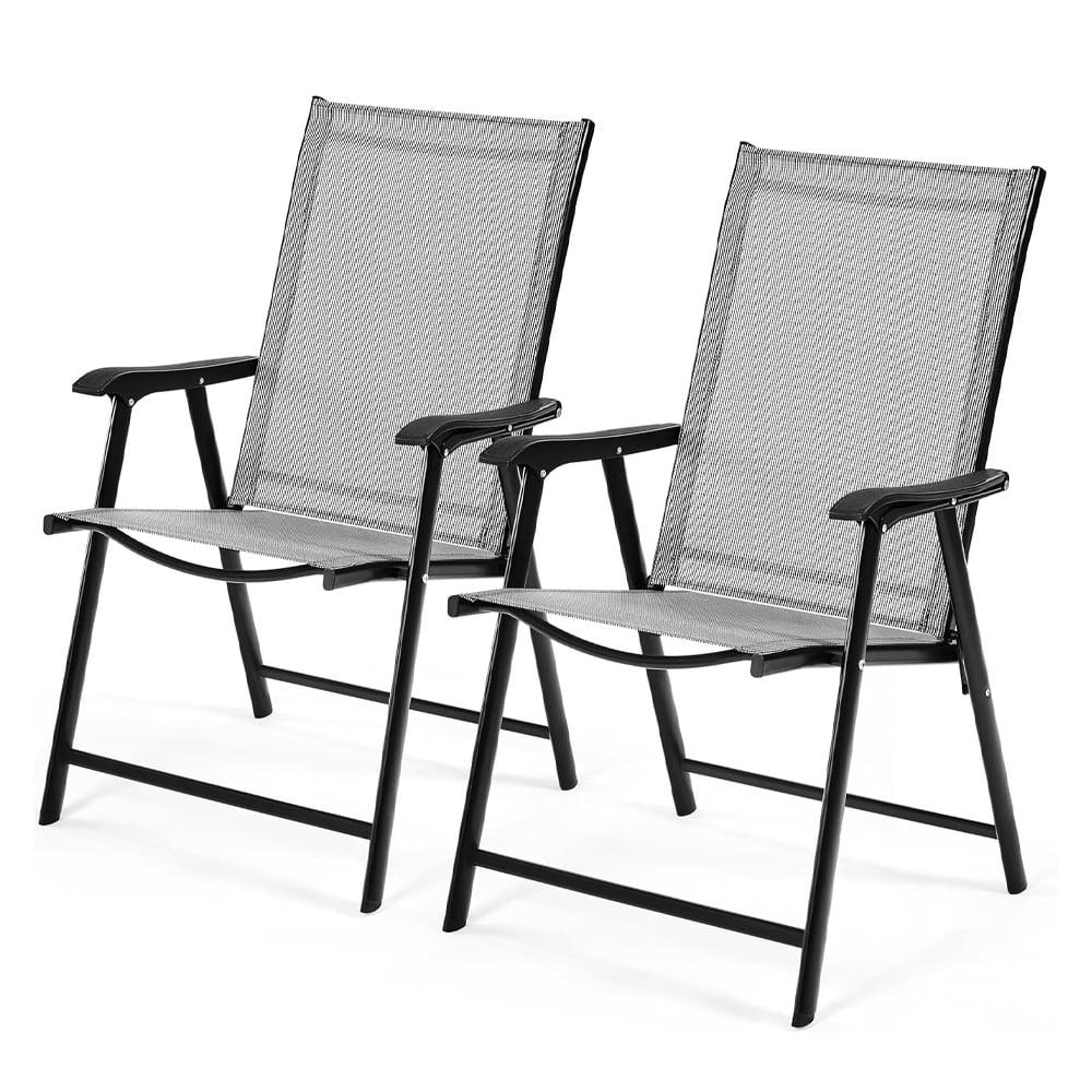 Patio Chairs Outdoor Chairs Set of 2 Portable Dining Chairs with Armrests for Camping, Lawn Yard Beach, Folding Patio Chairs 2-Pack Patio Chairs Metal Frame