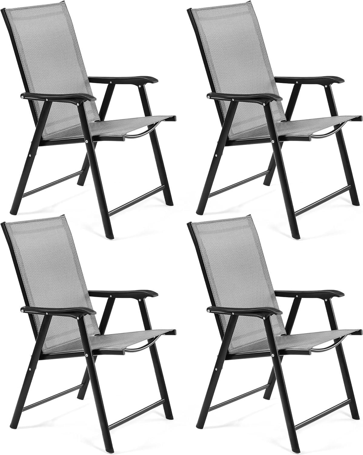 Gray Steel Folding Arm Dining Chairs, Set of 2