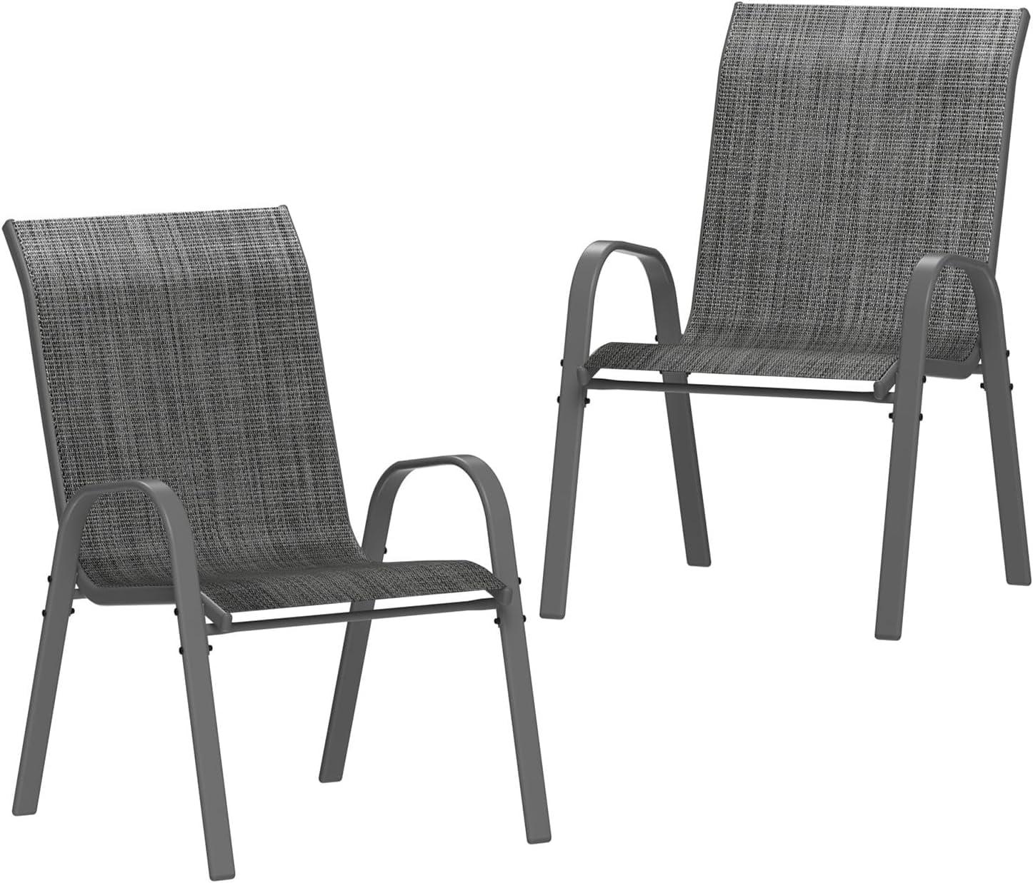 Amopatio Patio Chairs Set of 2, Outdoor Stackable Dining Chairs for All Weather, Breathable Garden Outdoor Furniture for Backyard Deck, Black