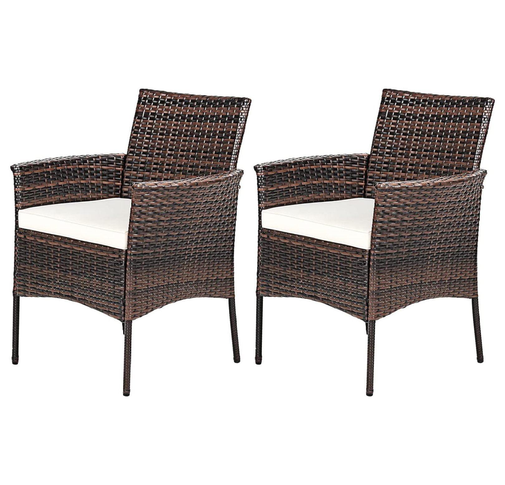 Tangkula Outdoor 2 PCS Rattan Dining Chair Patio Cushioned Arm Chair w/Zipper Brown