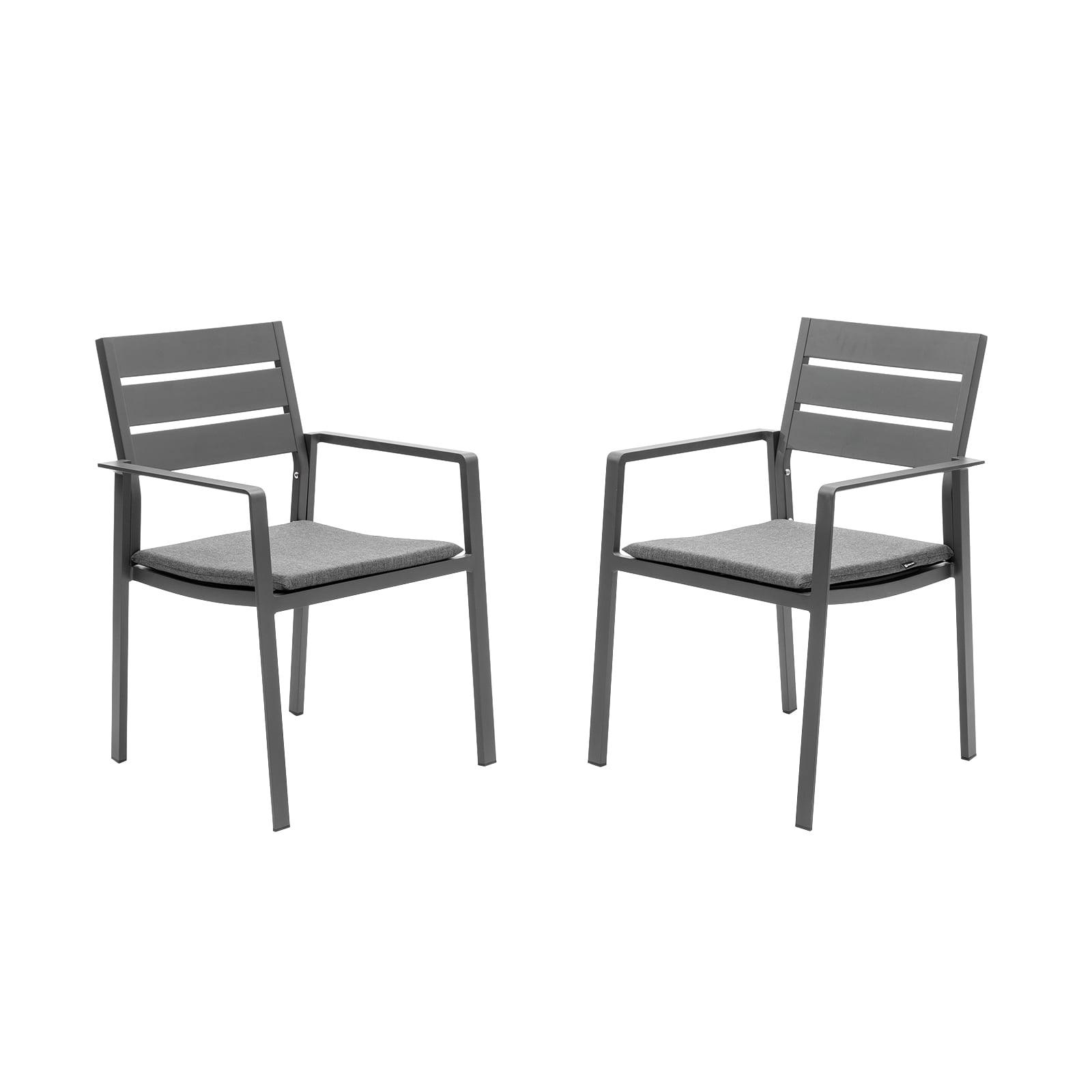 Riedhoff Set of 2 Patio Dining Chairs,Outdoor Stackable Patio Chairs with Armrests & Backrest, Grey