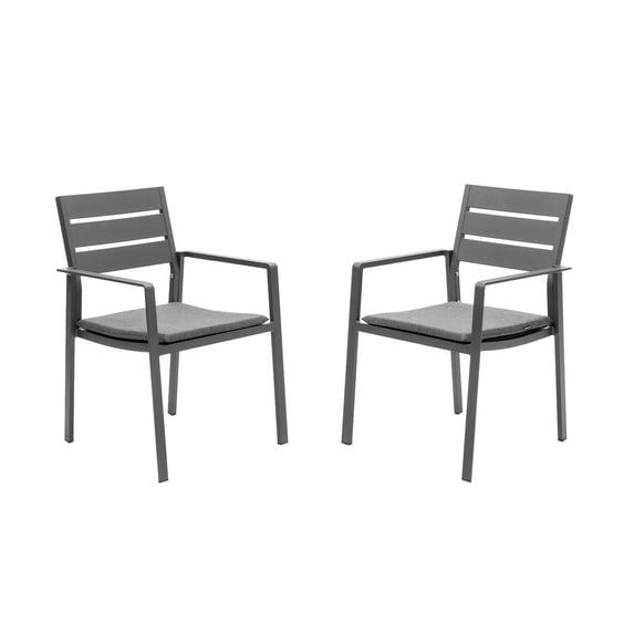 Riedhoff Set of 2 Patio Dining Chairs,Outdoor Stackable Patio Chairs with Armrests & Backrest, Grey
