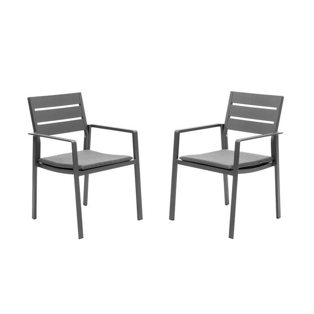 Riedhoff Set of 2 Patio Dining Chairs,Outdoor Stackable Patio Chairs with Armrests & Backrest, Grey