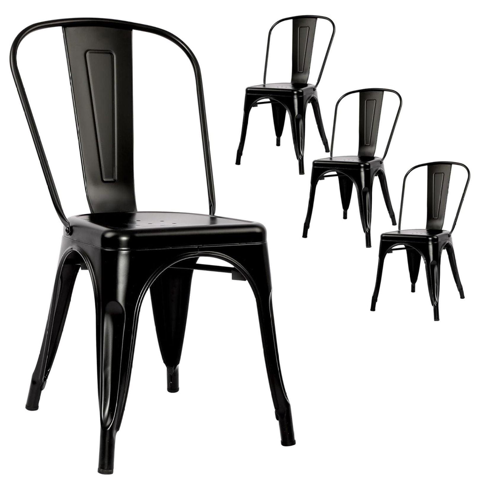 LSSBOUGHT Patio Dining Chairs Set of 4 Metal Chairs Indoor Outdoor Chairs Stackable Chairs for Kitchen, Dining Room, Bistro and Cafe (Black)