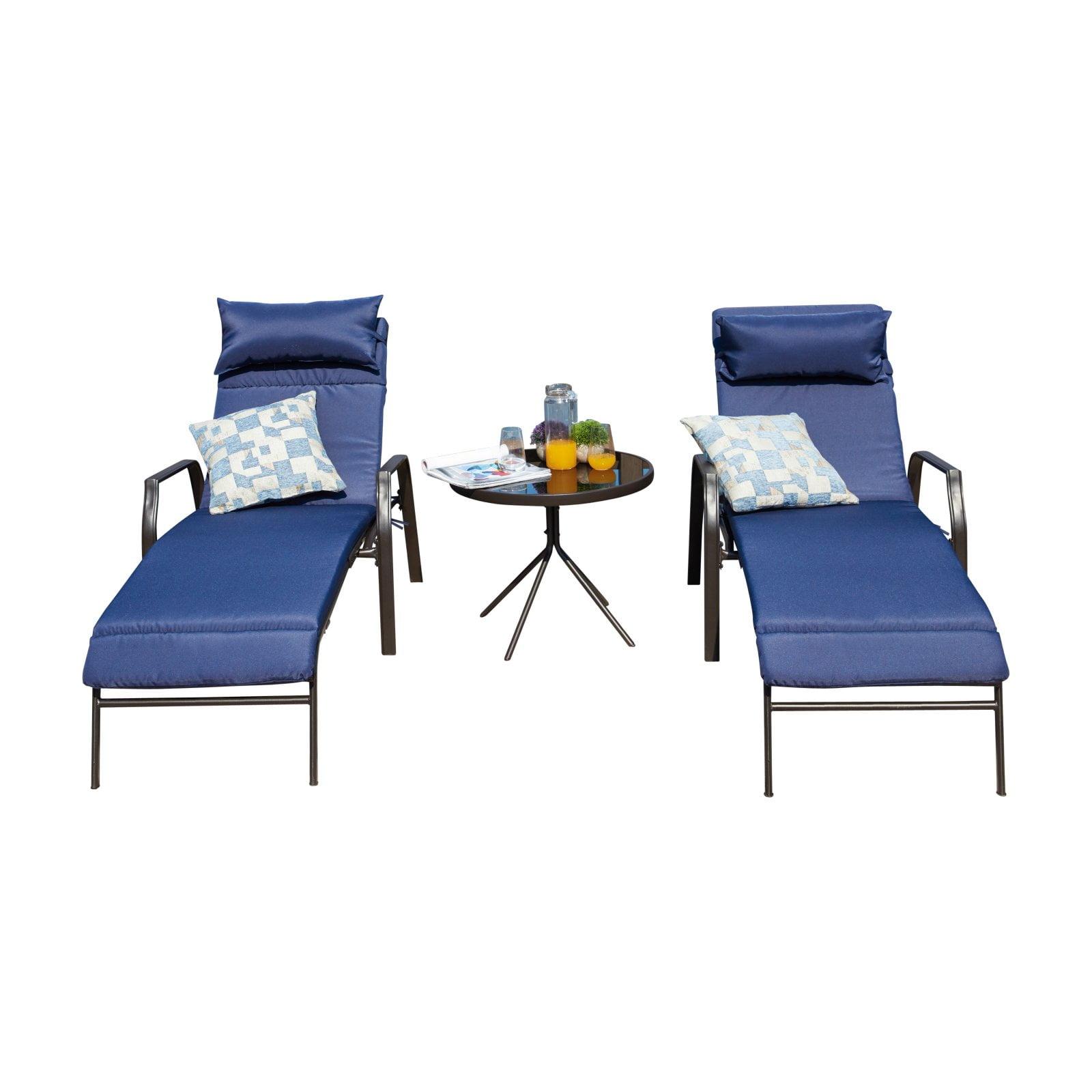 3pc Outdoor Metal Chaise Lounge Set Blue - Patio Festival: Powder-Coated Steel Frame, UV-Resistant