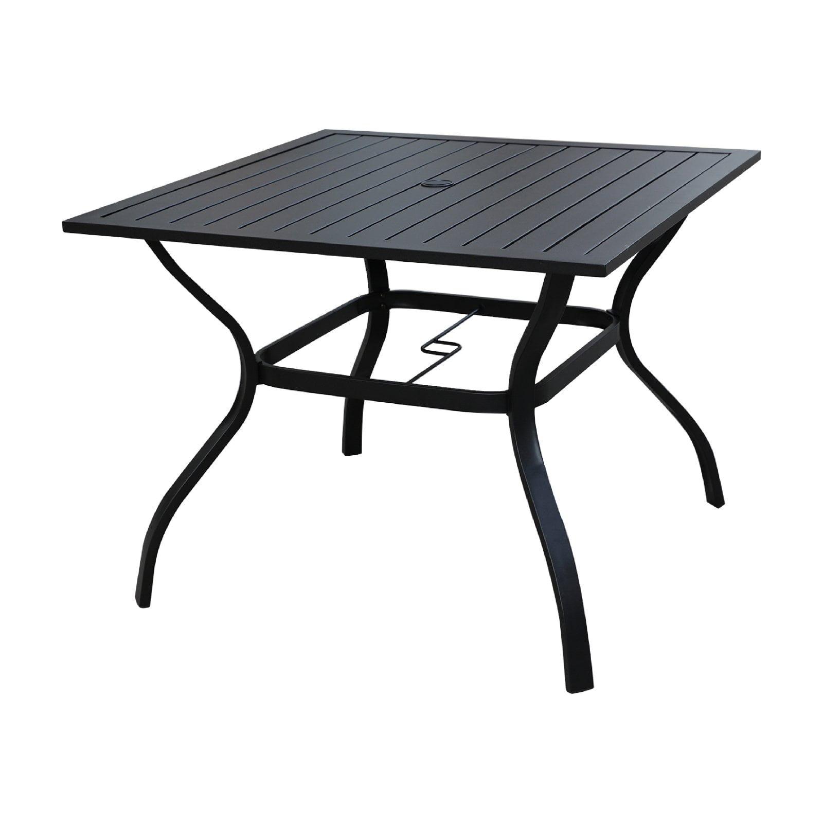 Black Powder-Coated Steel Square Outdoor Dining Table