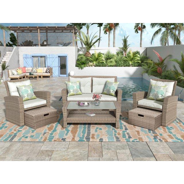 6 Piece Rattan Sofa Seating Group with Cushions
