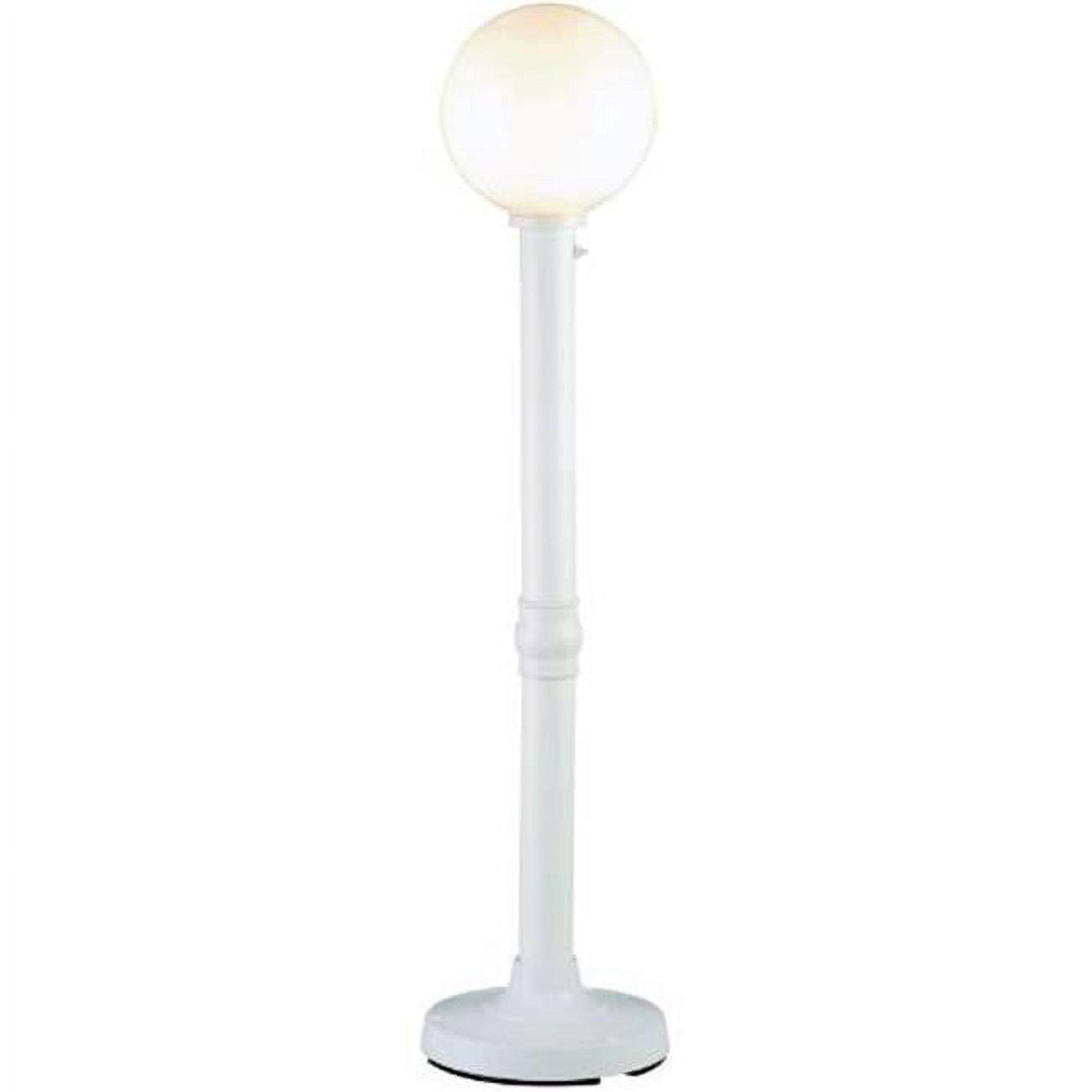 White Outdoor Globe Floor Lamp with Wood Base