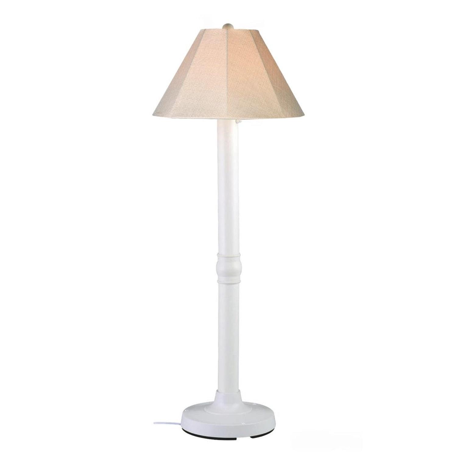 Patio Living Concepts Seaside Floor Lamp 20621 with 3 white body and antique beige linen Sunbrella shade fabric