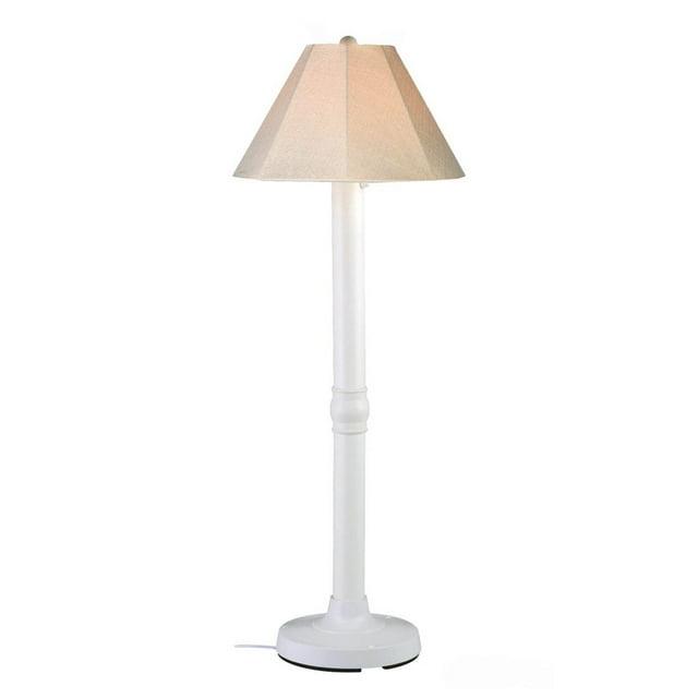 Patio Living Concepts Seaside Floor Lamp 20621 with 3 white body and antique beige linen Sunbrella shade fabric