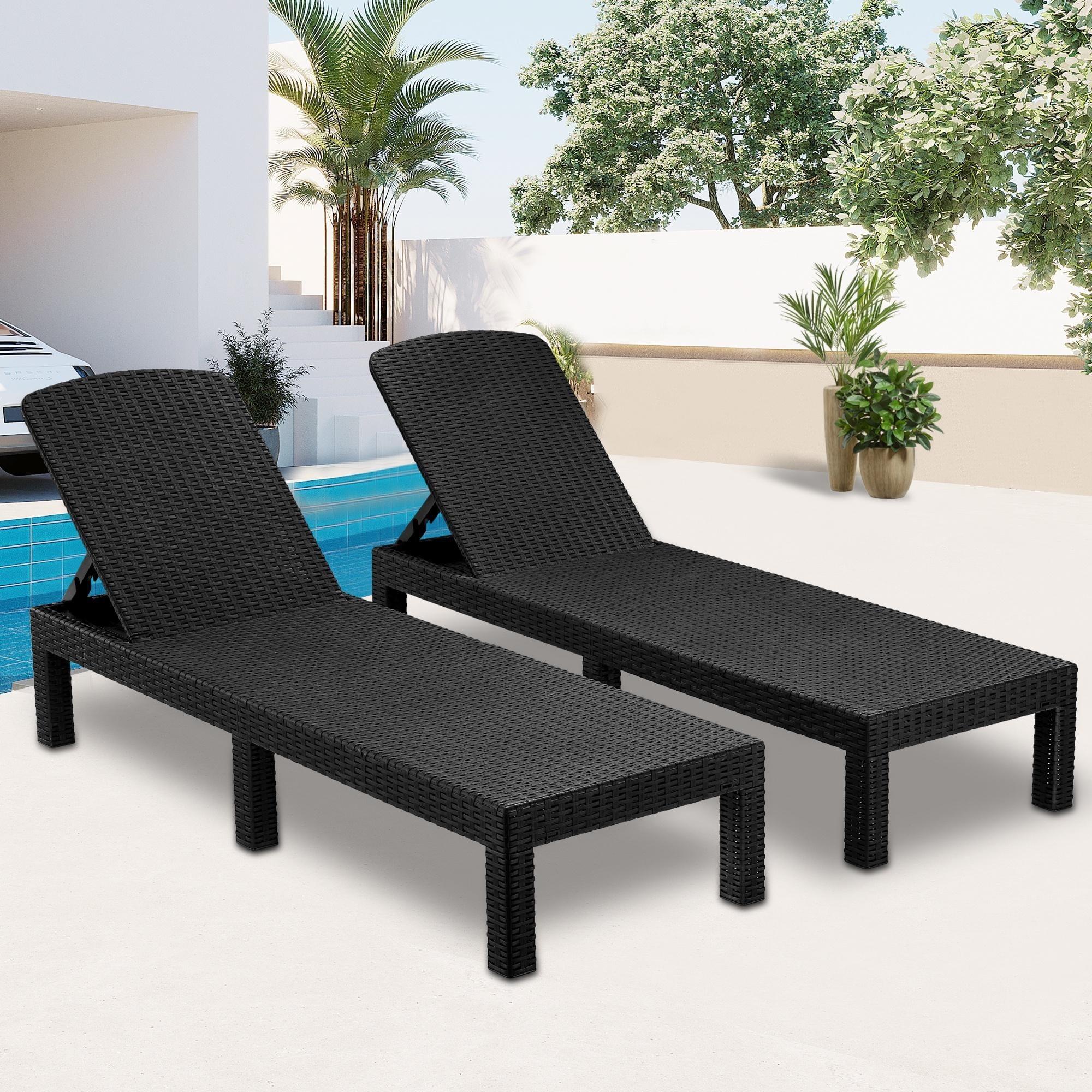 Devoko Outdoor Chaise Lounge Chair Set of 2 for Outside Pool Patio, Adjustable Waterproof Easy Assembly Chaise Lounge Outdoor (Black, Set of 2)