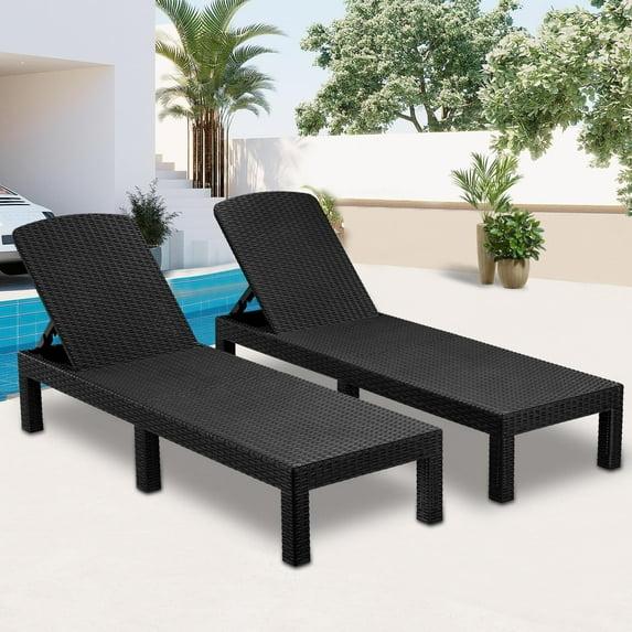 Devoko Outdoor Chaise Lounge Chair Set of 2 for Outside Pool Patio, Adjustable Waterproof Easy Assembly Chaise Lounge Outdoor (Black, Set of 2)