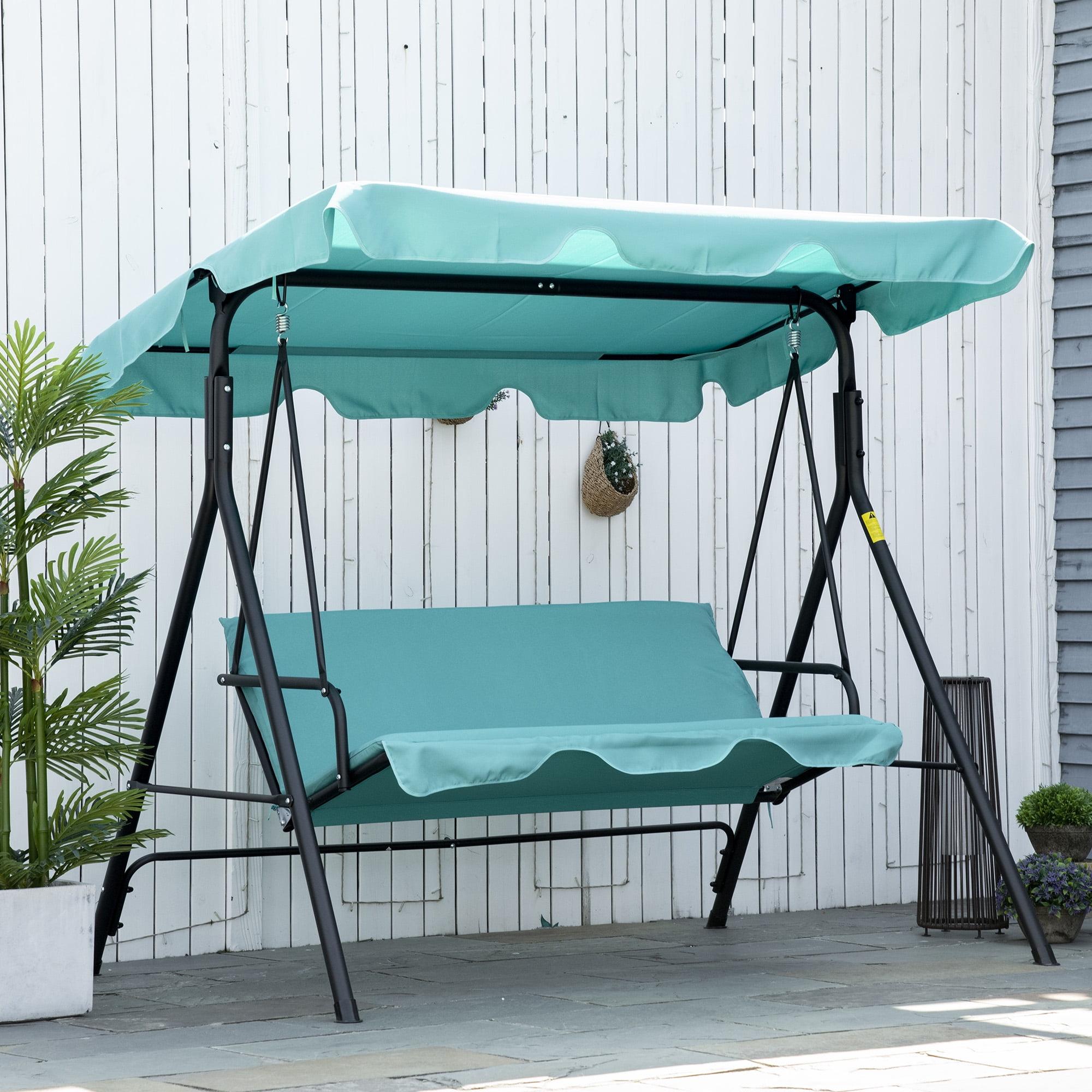 Green Steel Frame 3-Person Patio Swing with Canopy