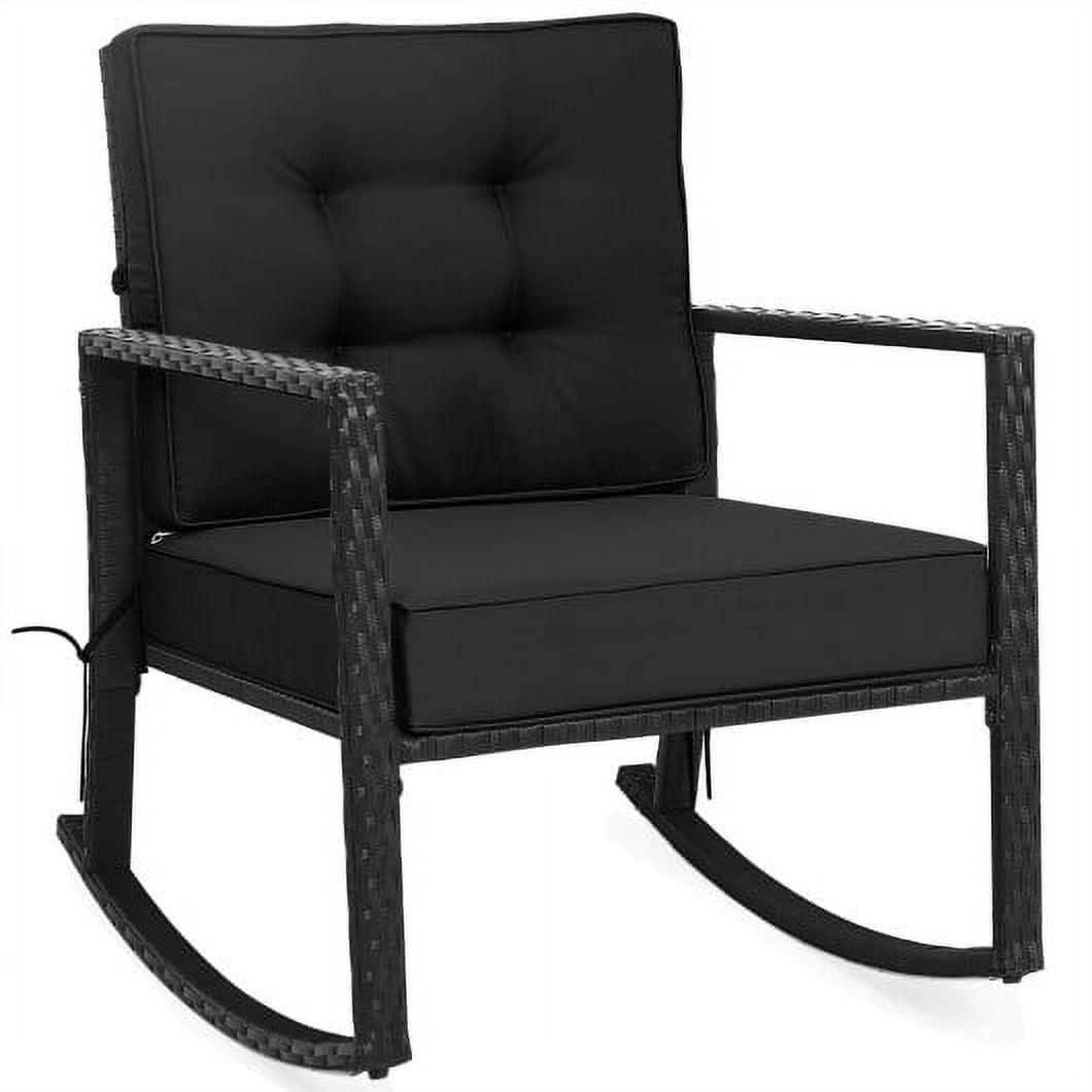 Costway Patio Rattan Rocker Chair Outdoor Glider Rocking Chair Cushion Lawn Black