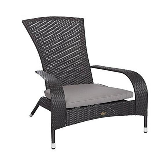 PatioSense Patio Sense Coconino Wicker Chair All Weather Adirondack Style Chair Grey Outdoor Cushion Included - Black