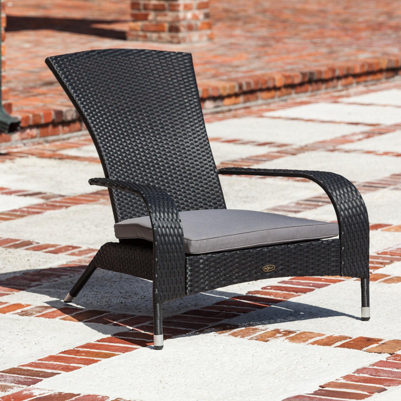 Sleek Black Coconino Resin Wicker Adirondack Chair with Grey Cushion