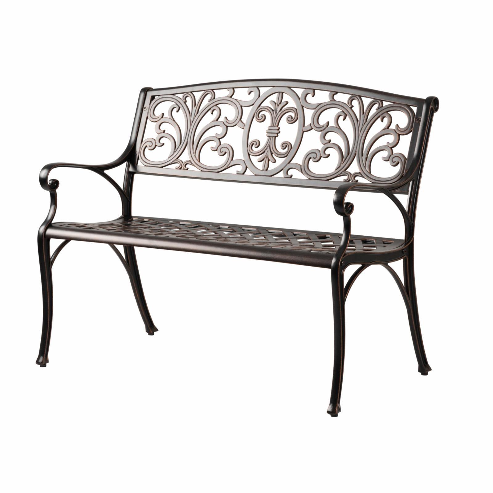 Balkene Home Decatur Outdoor Cast Aluminum Patio Bench Heavy Duty Rust Free Aluminum Construction - Antique Bronze Finish