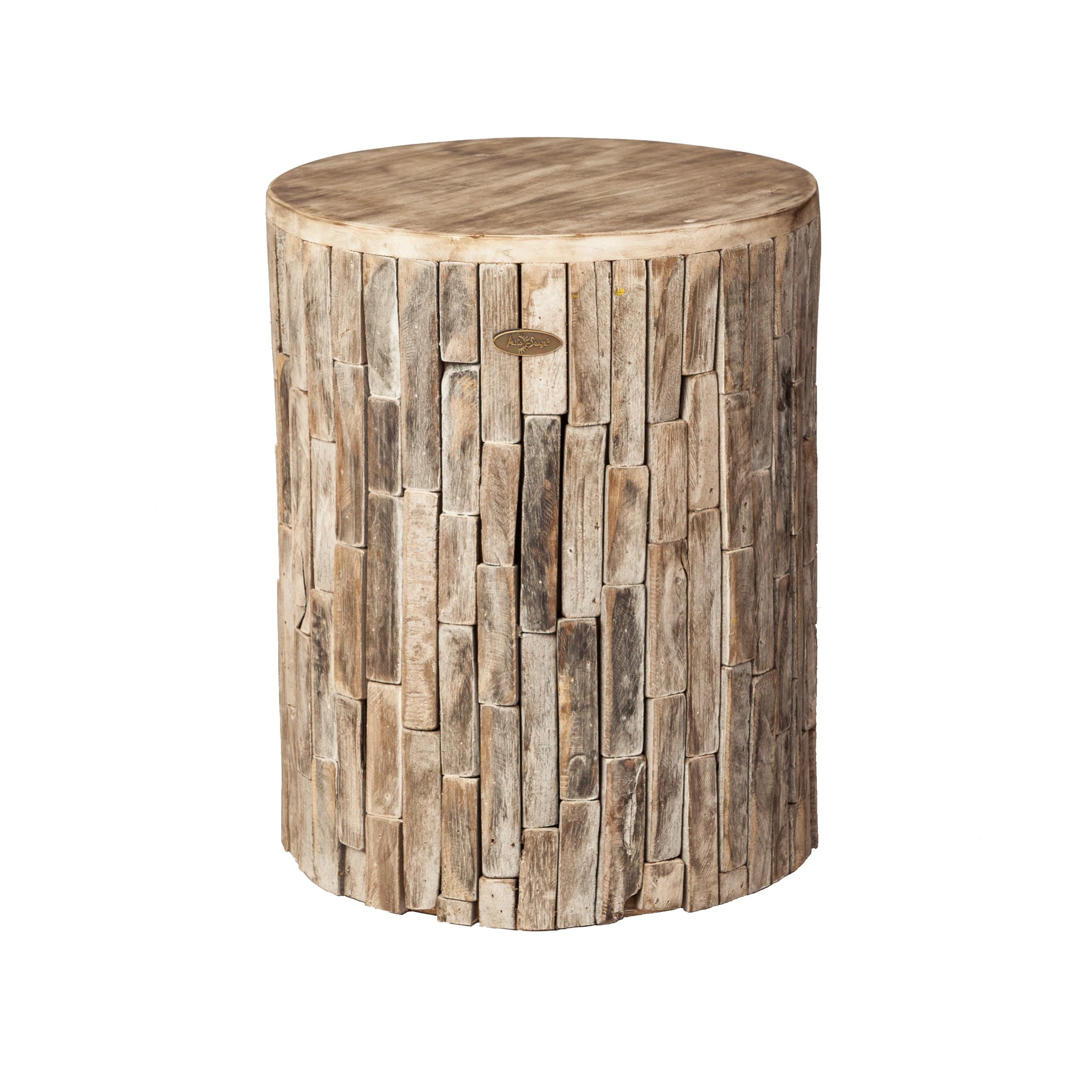 Elyse Round Rustic Reclaimed Wood Garden Stool in Seasoned Patina