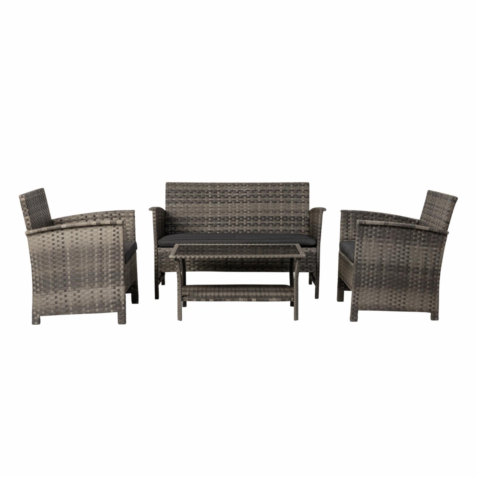 Weathered Gray Resin Wicker 4-Piece Patio Set with Cushions