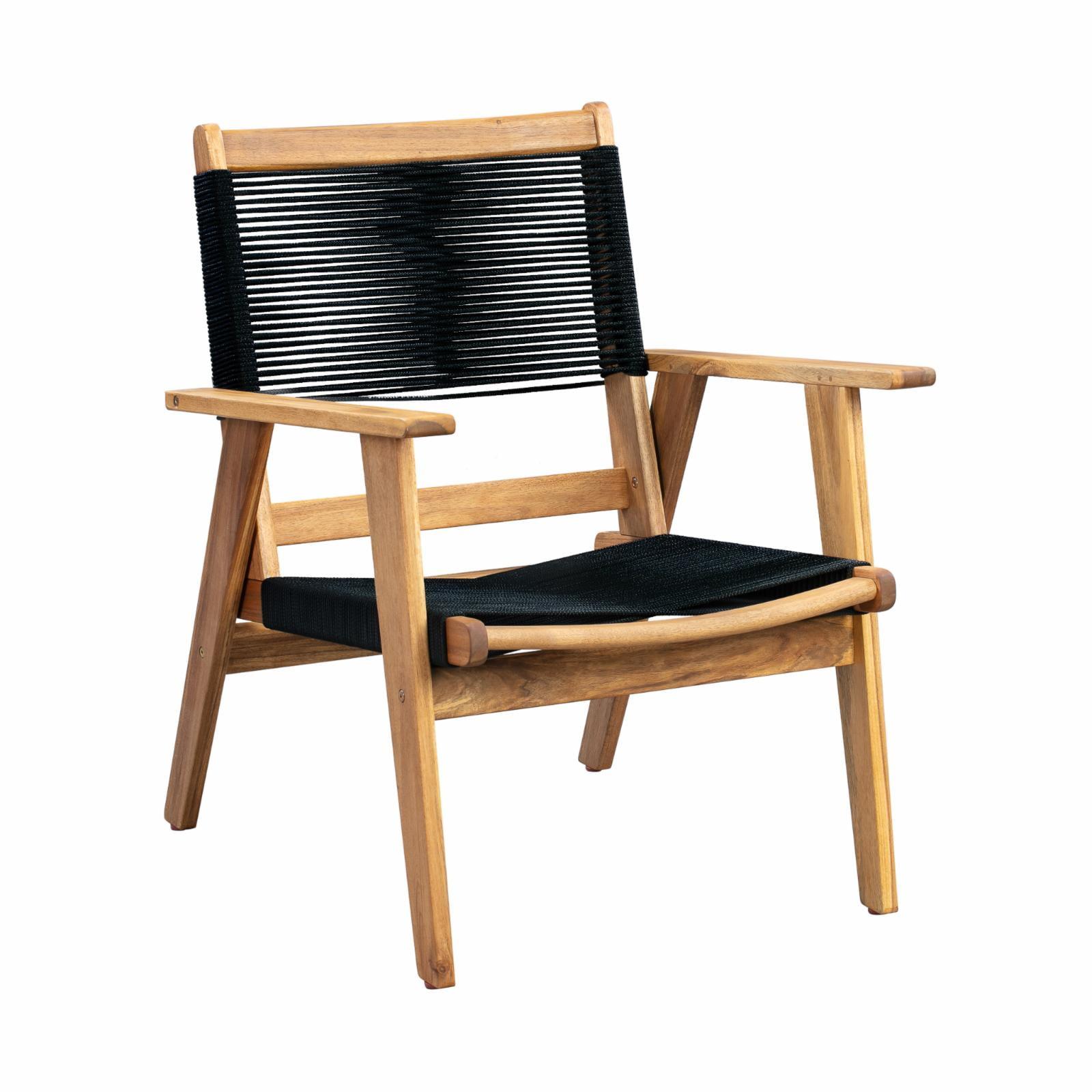 Kingsmen Solid Acacia Wood Outdoor Lounge Chair with Black Cordage Seat