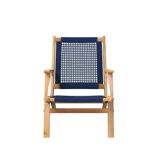 Balkene Home Patio Sense Vega Natural Stain Chair ,Acacia Wood Construction ,Woven Web Seat- Navy Blue Cording