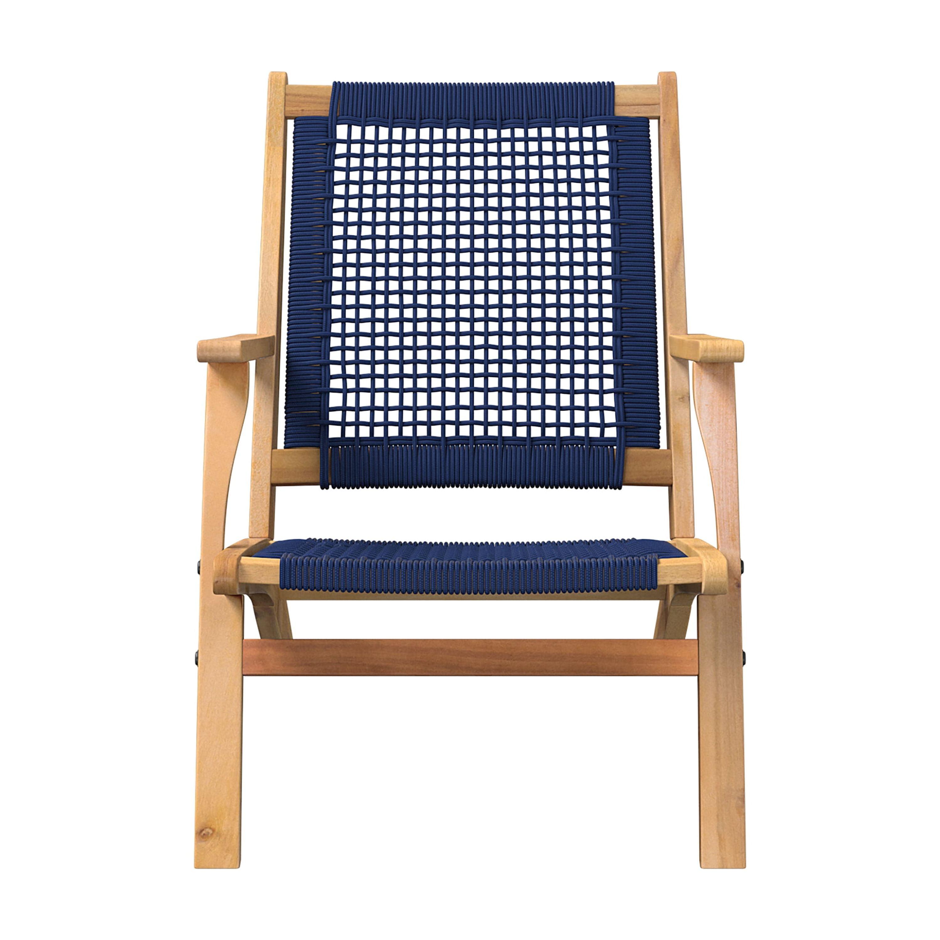 Balkene Home Patio Sense Vega Natural Stain Chair ,Acacia Wood Construction ,Woven Web Seat- Navy Blue Cording